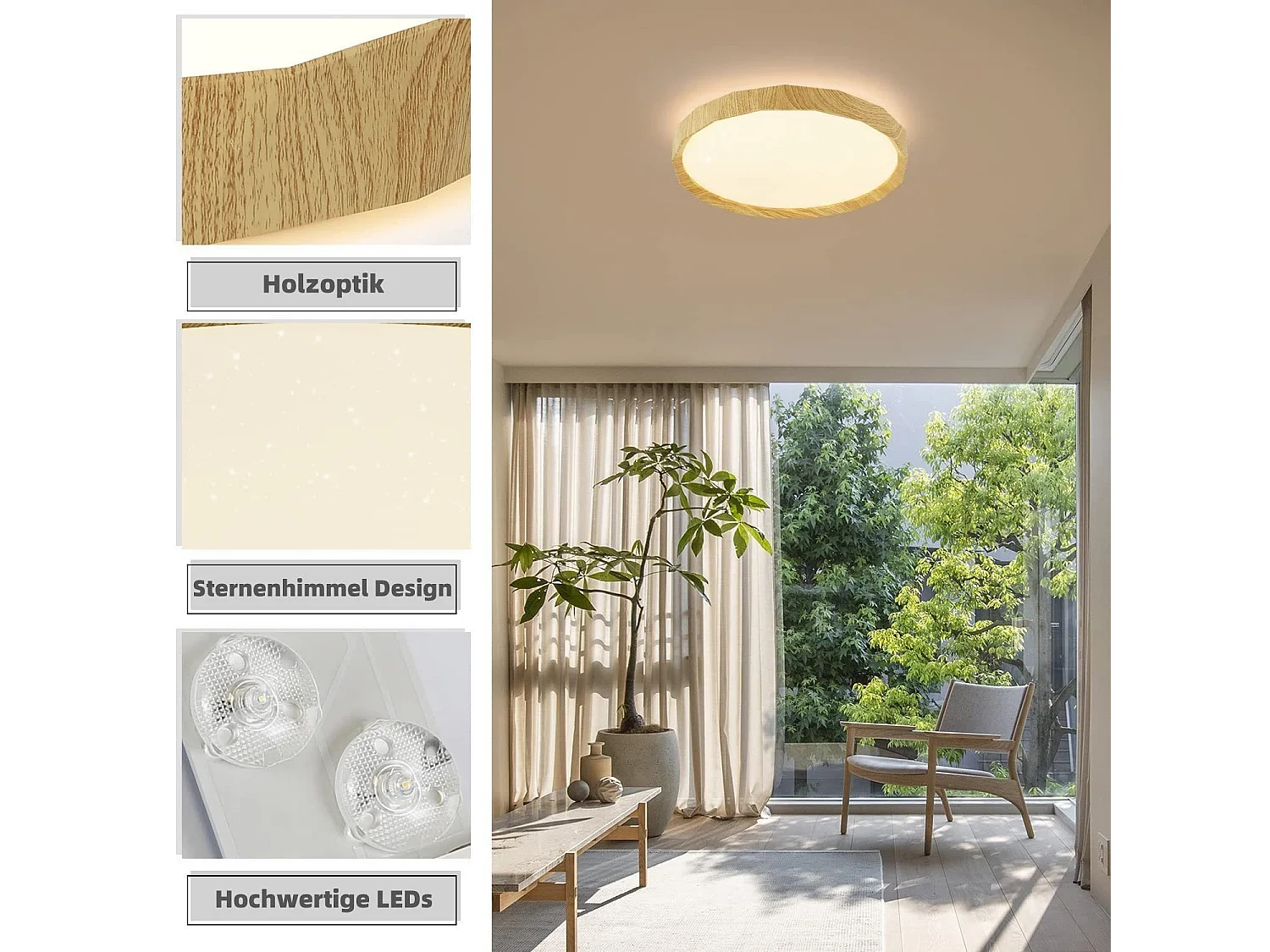 NETTLIFE Plafonnier LED Salon - Lampe de Salon Aspect Bois Ø40cm Plafonnier Chambre 43W Lampe de Chambre dimmable avec télécommande