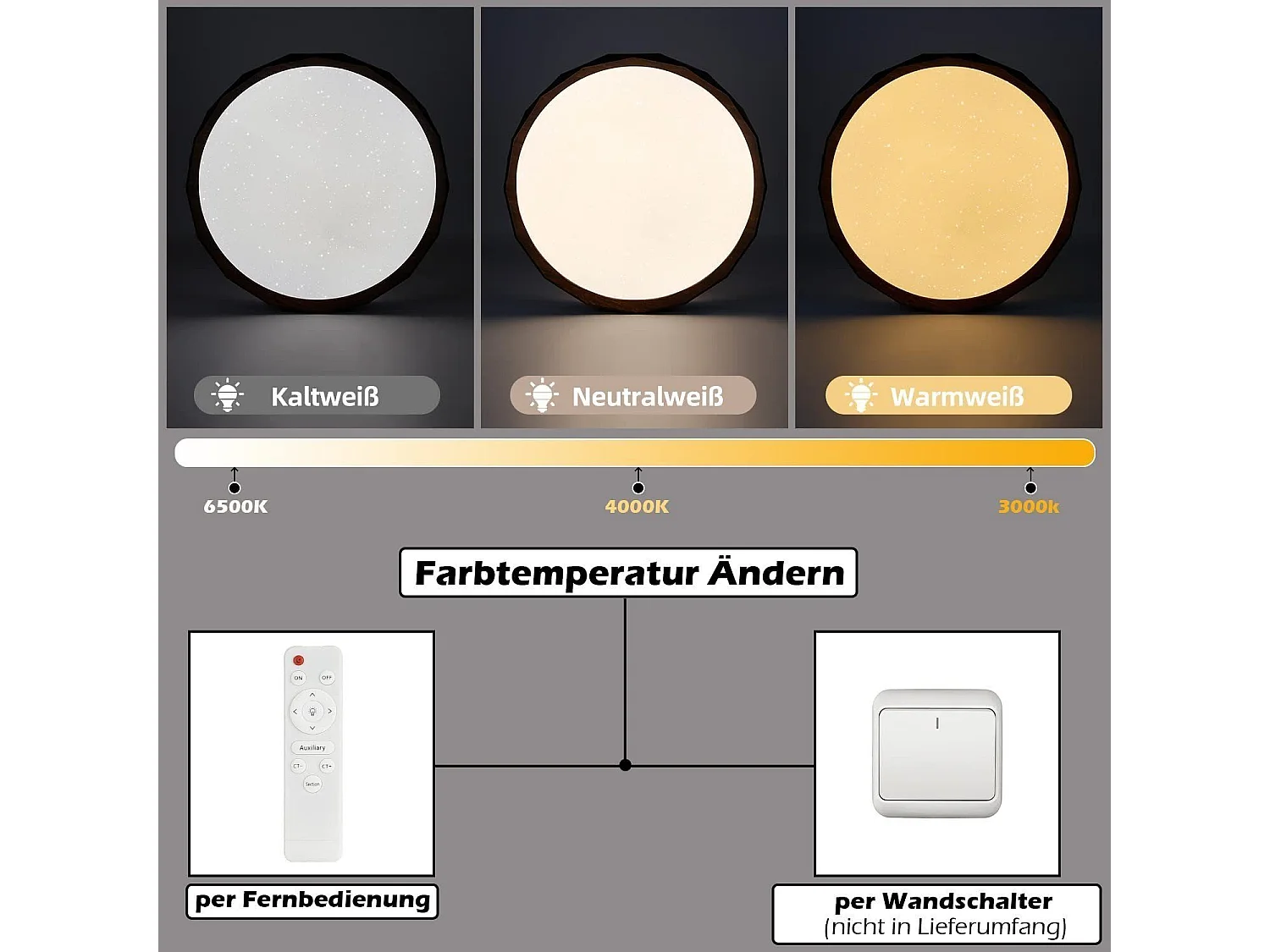 NETTLIFE Plafonnier LED Salon - Lampe de Salon Aspect Bois Ø40cm Plafonnier Chambre 43W Lampe de Chambre dimmable avec télécommande