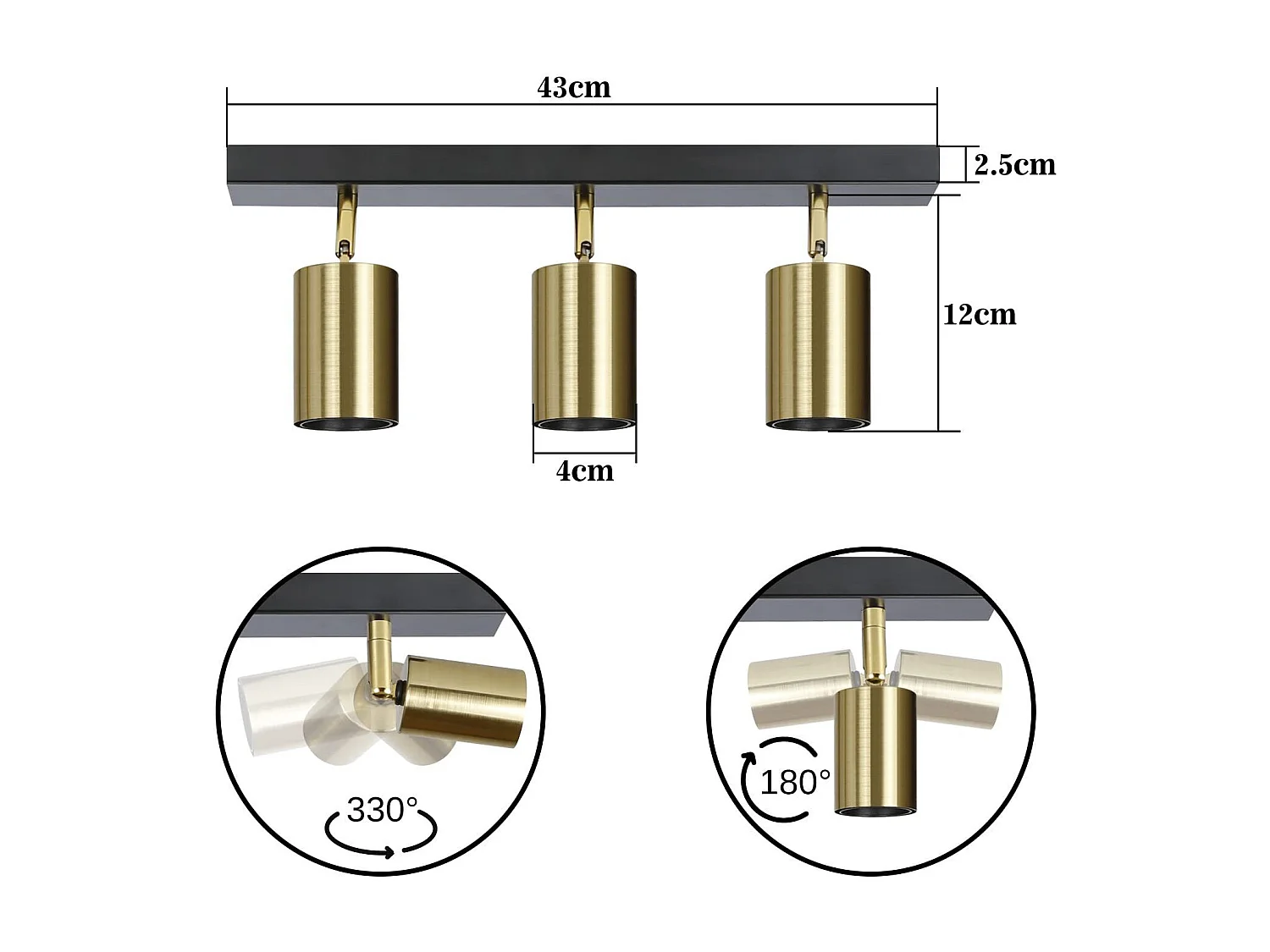 NETTLIFE Plafonnier 3 Spots Pivotant en Métal Barres de Max.25w E27 Lampe de Cuisine Industrielle Vintage Noir Or Rétro Moderne pour Cuisine Couloir