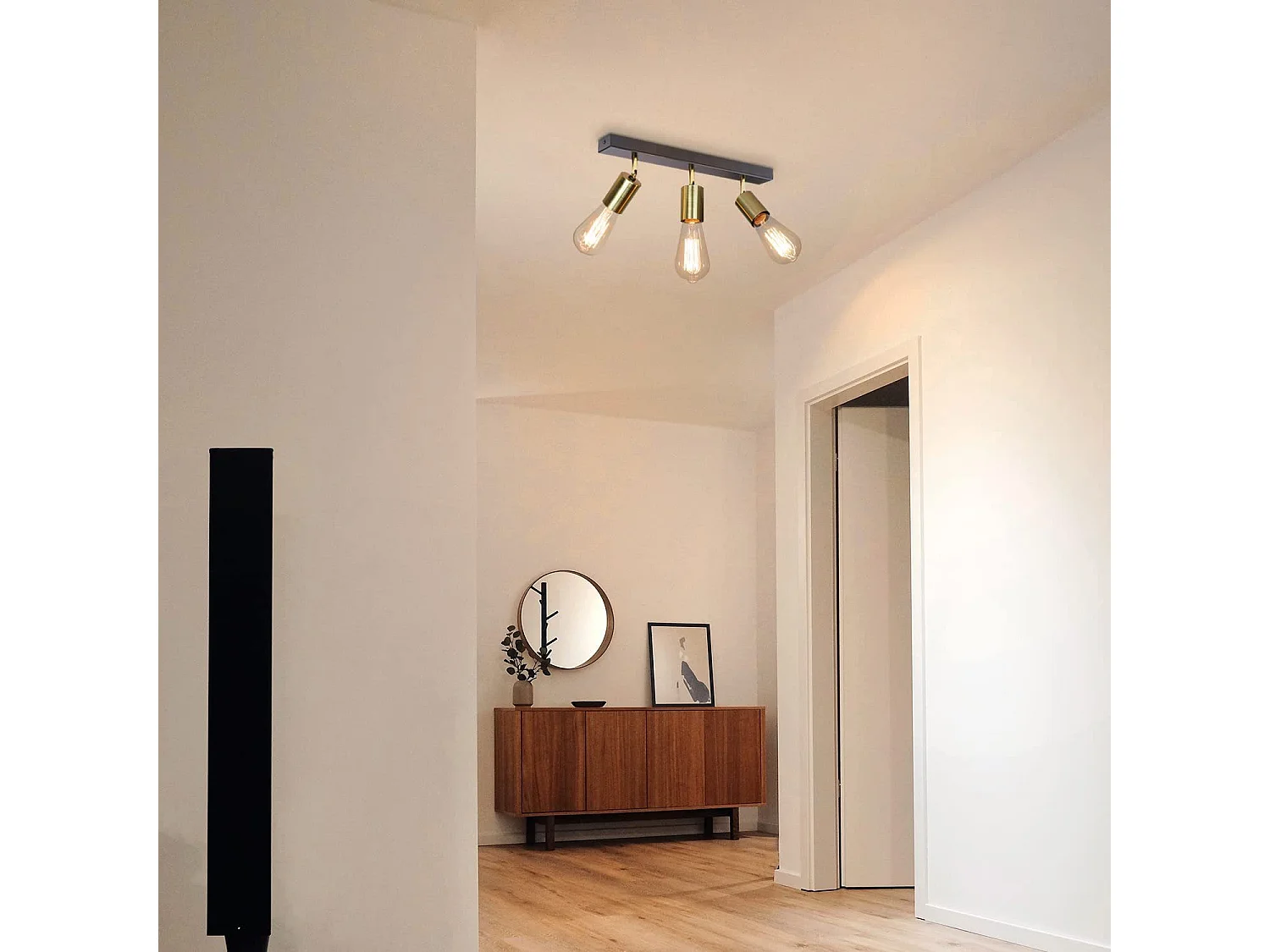 NETTLIFE Plafonnier 3 Spots Pivotant en Métal Barres de Max.25w E27 Lampe de Cuisine Industrielle Vintage Noir Or Rétro Moderne pour Cuisine Couloir