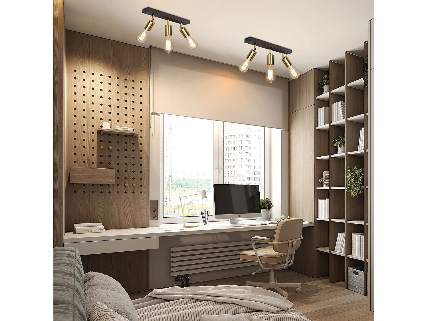 NETTLIFE Plafonnier 3 Spots Pivotant en Métal Barres de Max.25w E27 Lampe de Cuisine Industrielle Vintage Noir Or Rétro Moderne pour Cuisine Couloir