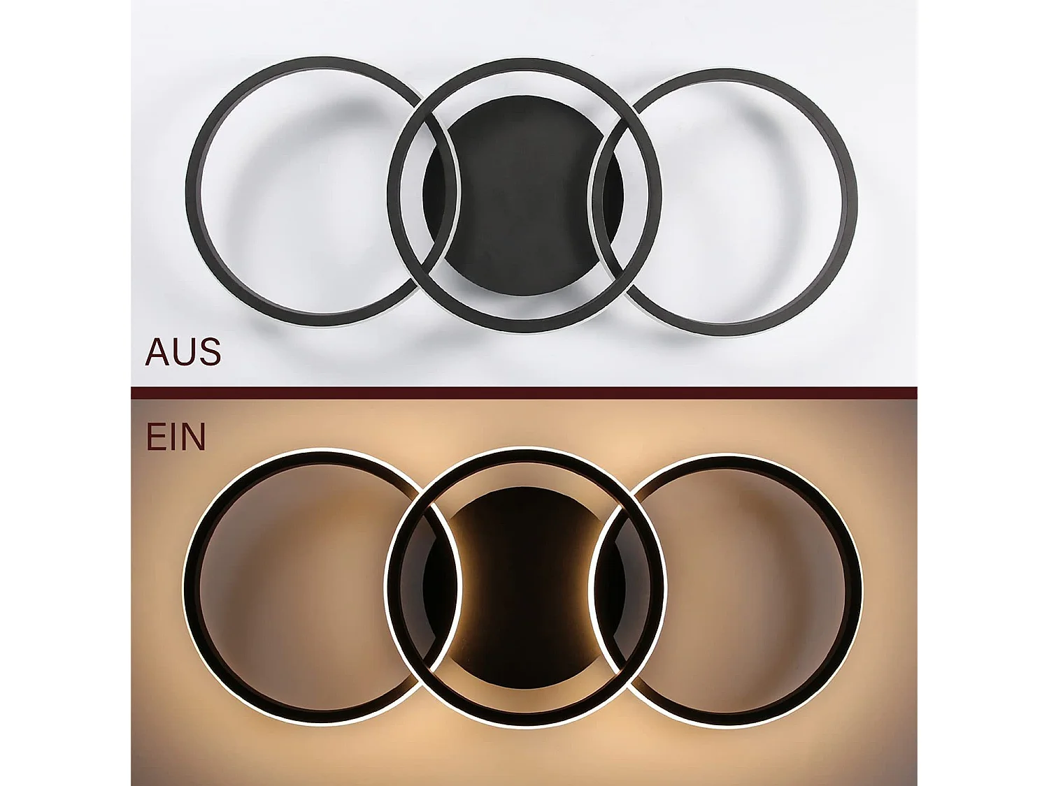 NETTLIFE Moderne schwarze LED-Deckenleuchte, rund, mit warmweißer 36-W-Küchenlampe für Wohnzimmer, Esszimmer, Schlafzimmer, Flur