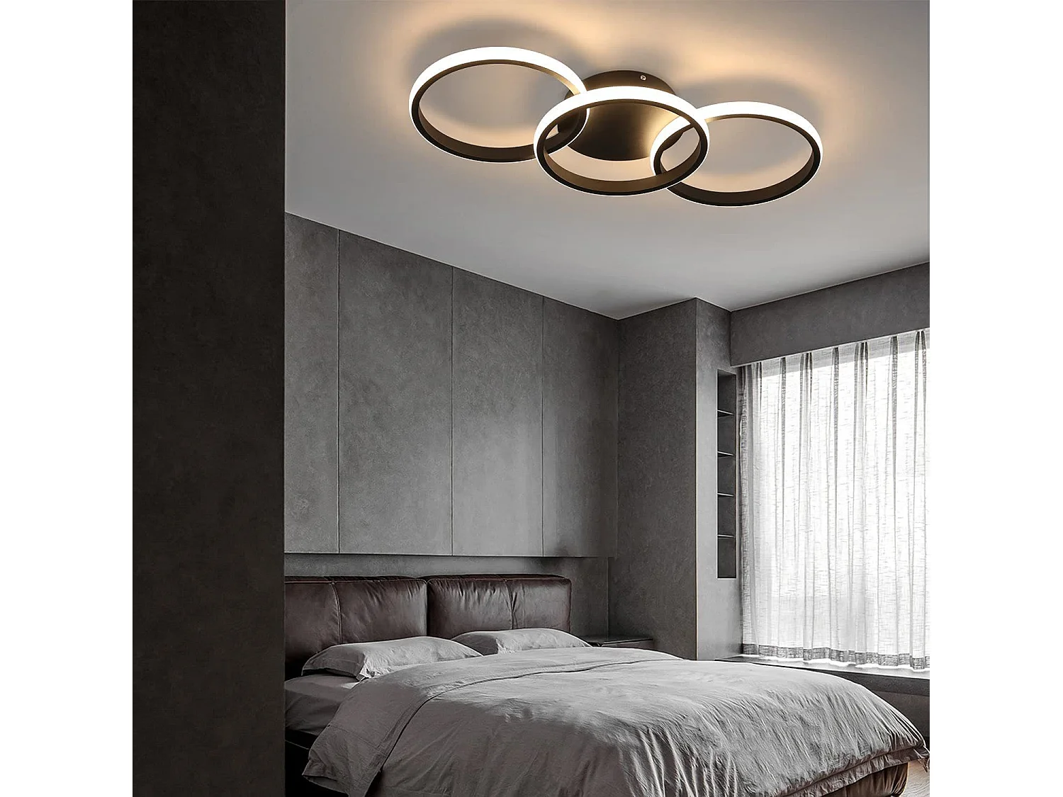 NETTLIFE Plafonnier LED Noir moderne Rond avec blanc chaud lampe de cuisine 36W pour salon, salle à manger, chambre, couloir