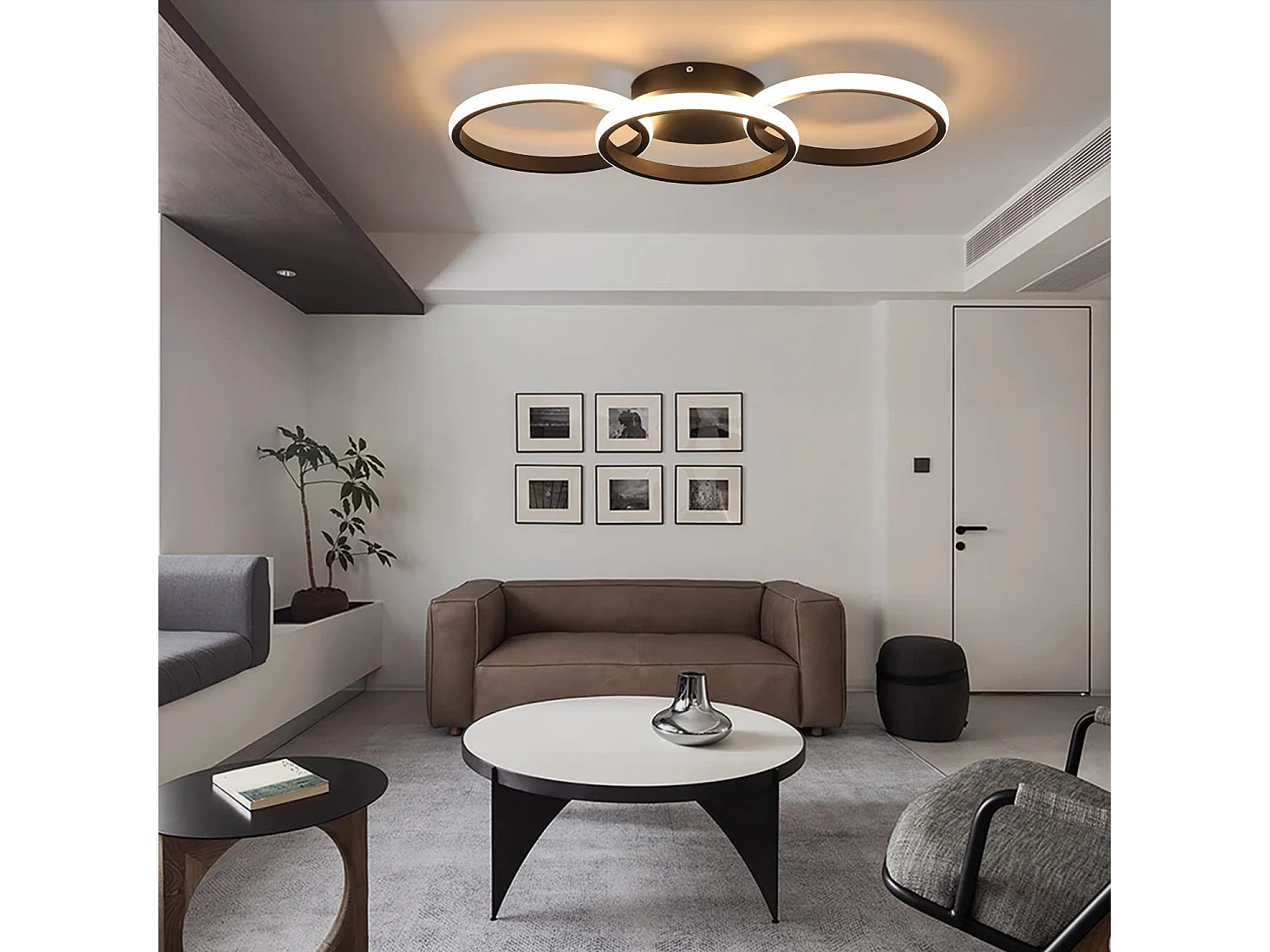 NETTLIFE Plafonnier LED Noir moderne Rond avec blanc chaud lampe de cuisine 36W pour salon, salle à manger, chambre, couloir