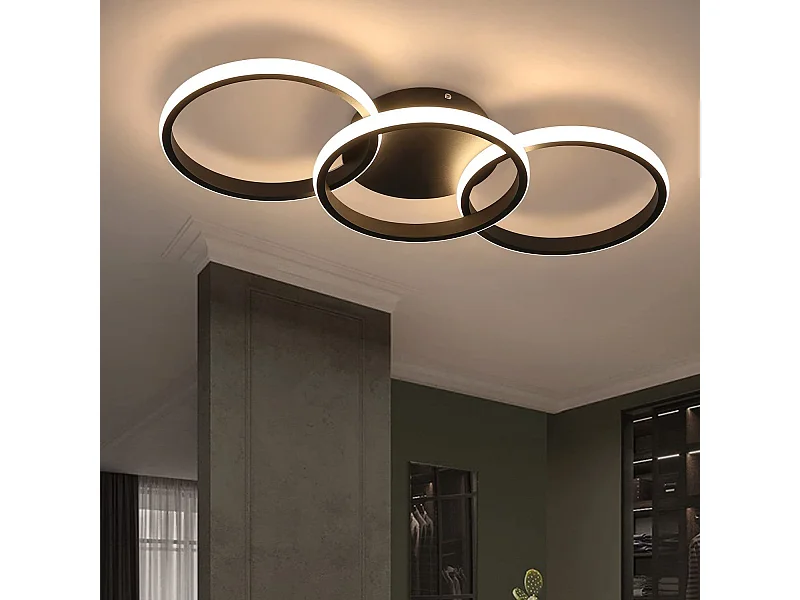 NETTLIFE Nowoczesna czarna lampa sufitowa LED okrągła z ciepłą bielą 36W Lampa kuchenna do salonu, jadalni, sypialni, przedpokoju