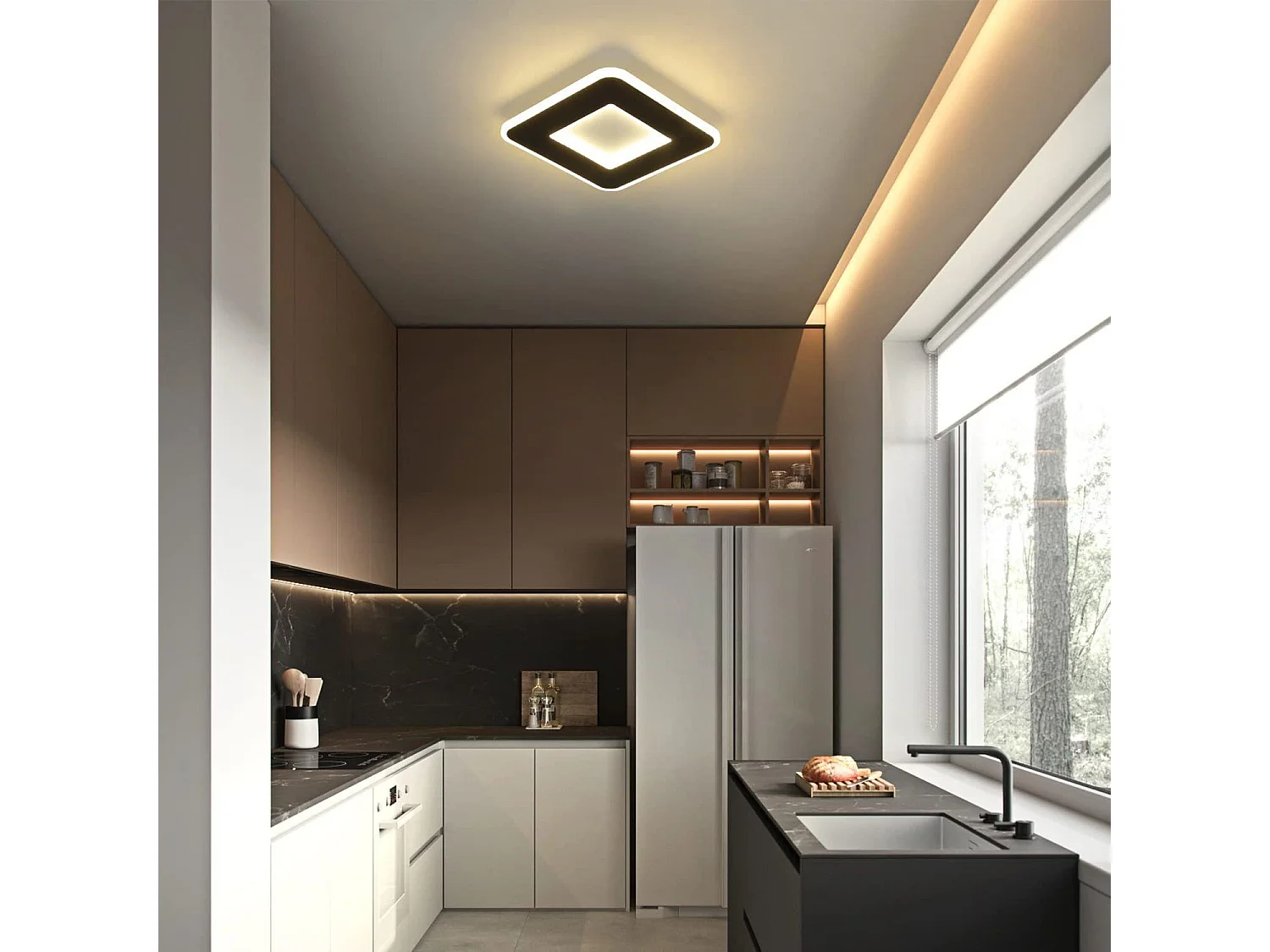 NETTLIFE LED plafondlamp 23W zwart 24cm warm wit keukenlamp modern design vierkante slaapkamer hallamp voor woonkamer