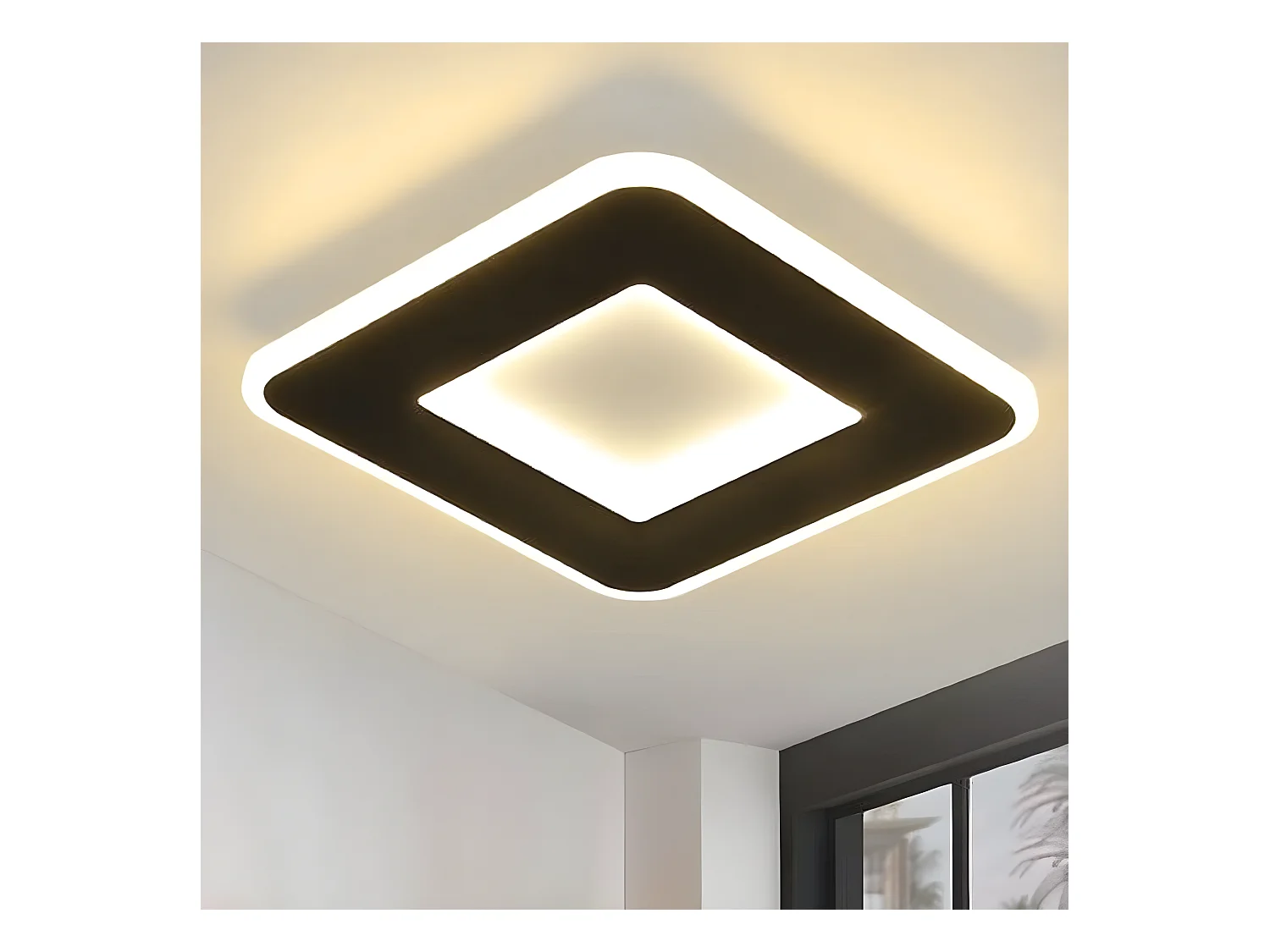 NETTLIFE Luz de techo LED 23W negro 24cm lámpara de cocina blanca cálida diseño moderno lámpara cuadrada de dormitorio pasillo para sala de estar