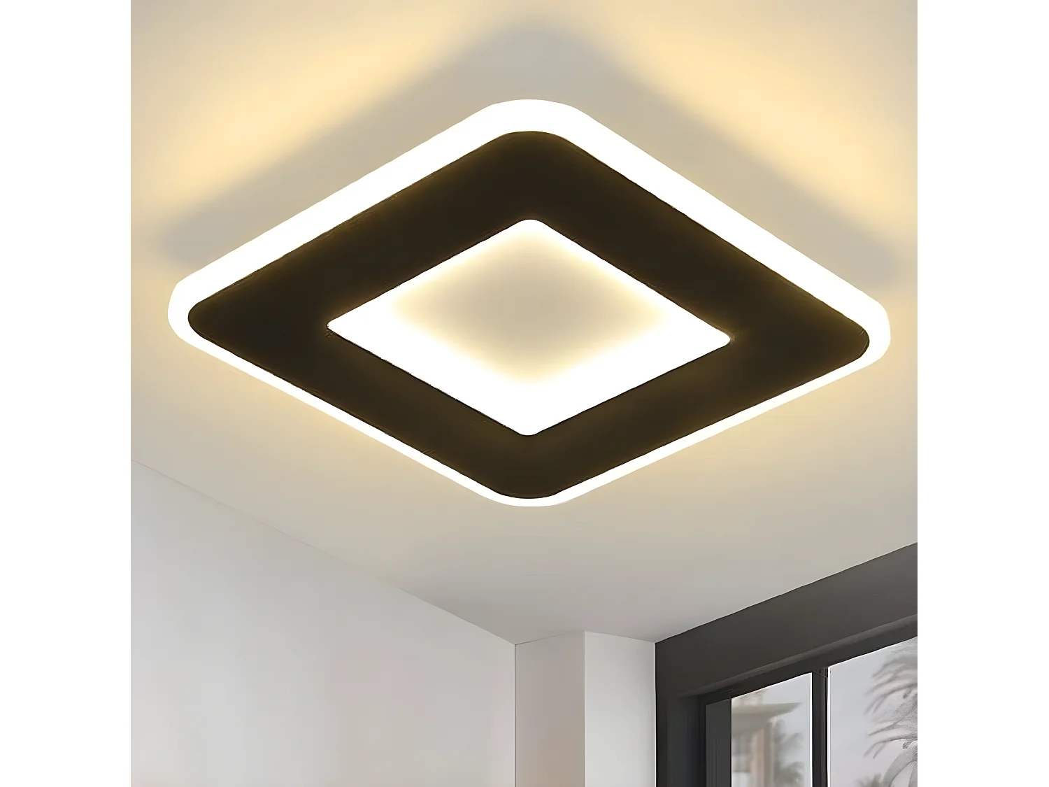 NETTLIFE Plafonnier LED 23W noir 24cm lampe de cuisine blanc chaud design moderne lampe de chambre carré couloir pour salon