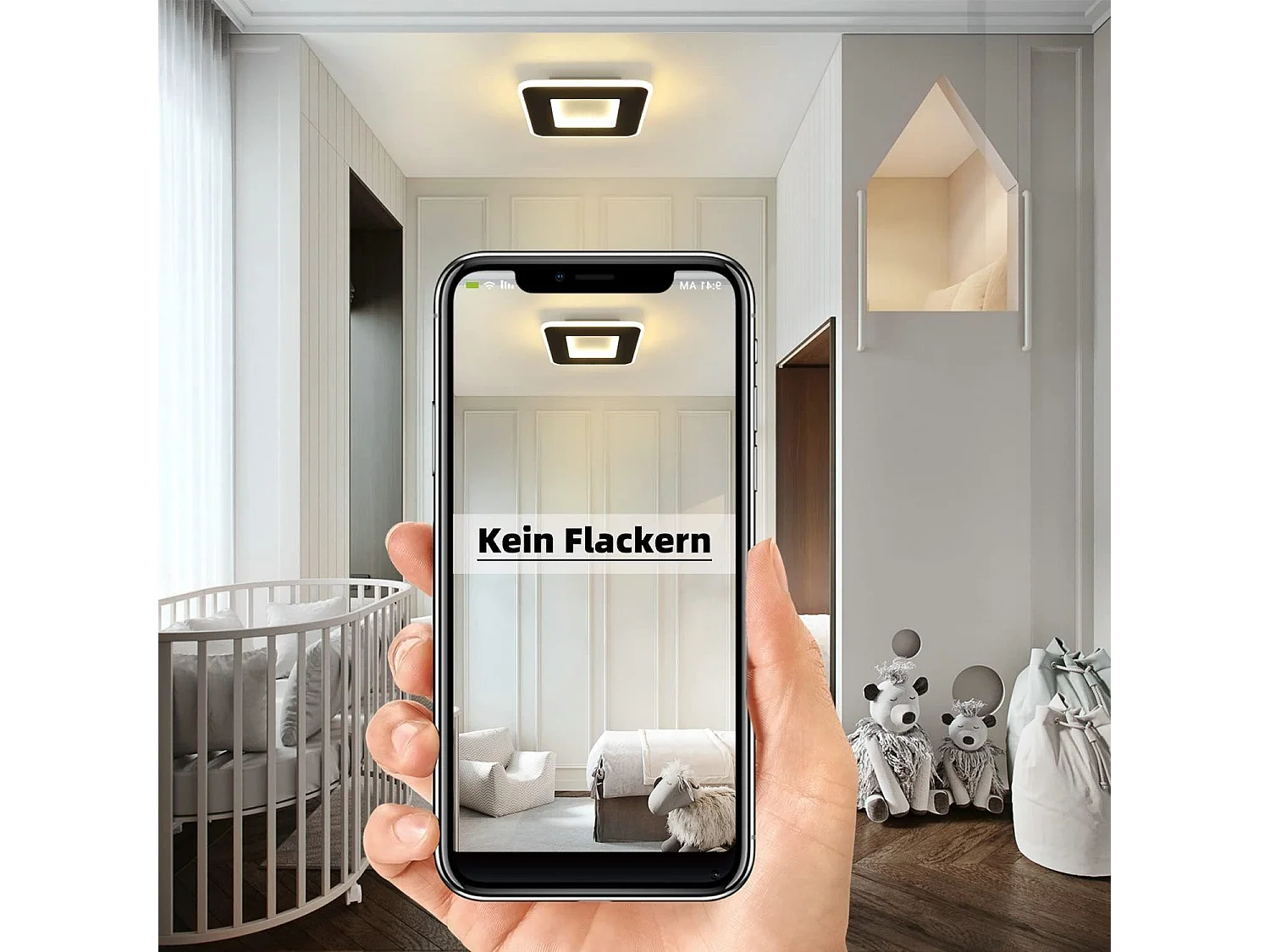 NETTLIFE Plafonnier LED 23W noir 24cm lampe de cuisine blanc chaud design moderne lampe de chambre carré couloir pour salon