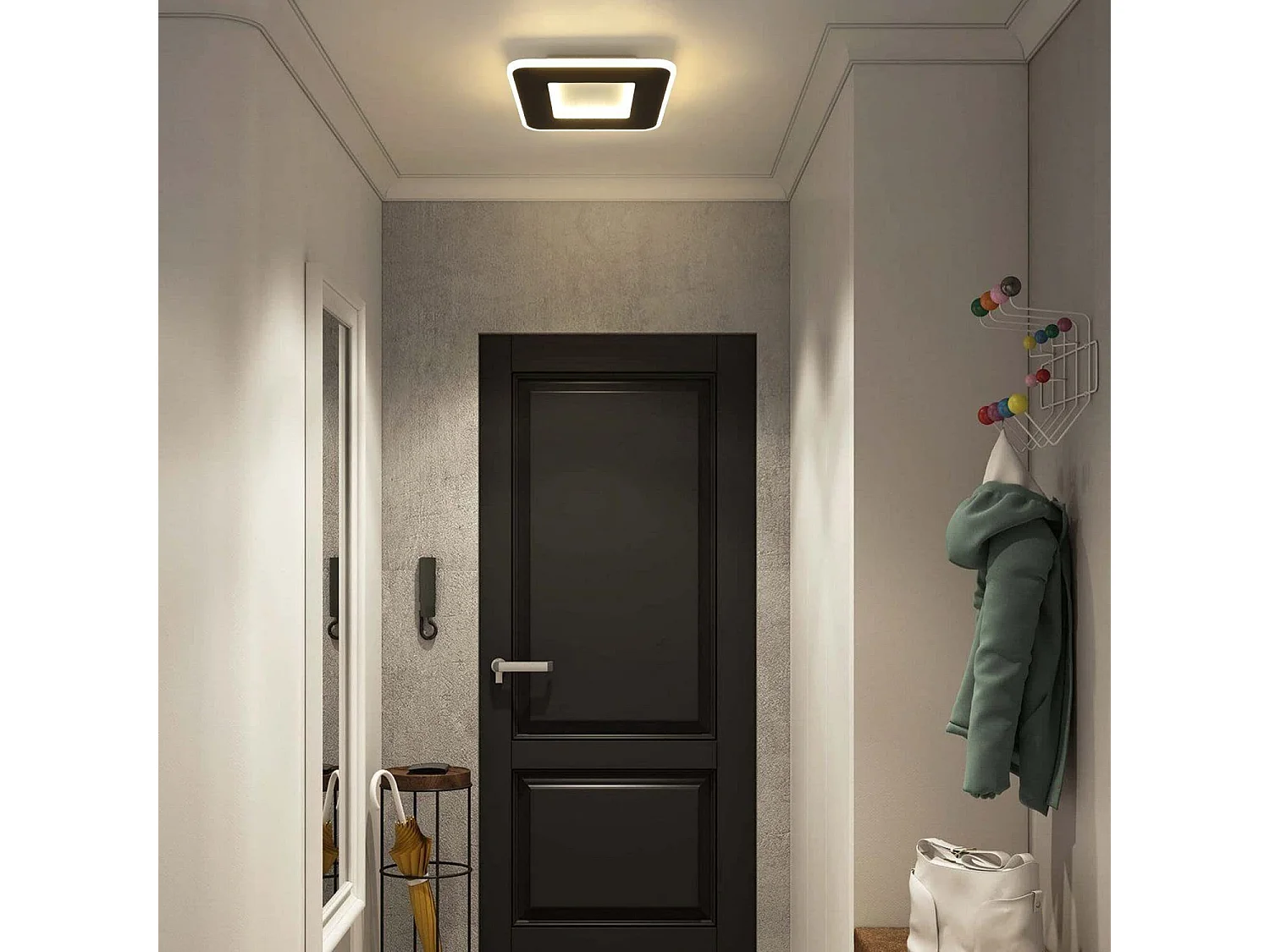 NETTLIFE Plafonnier LED 23W noir 24cm lampe de cuisine blanc chaud design moderne lampe de chambre carré couloir pour salon