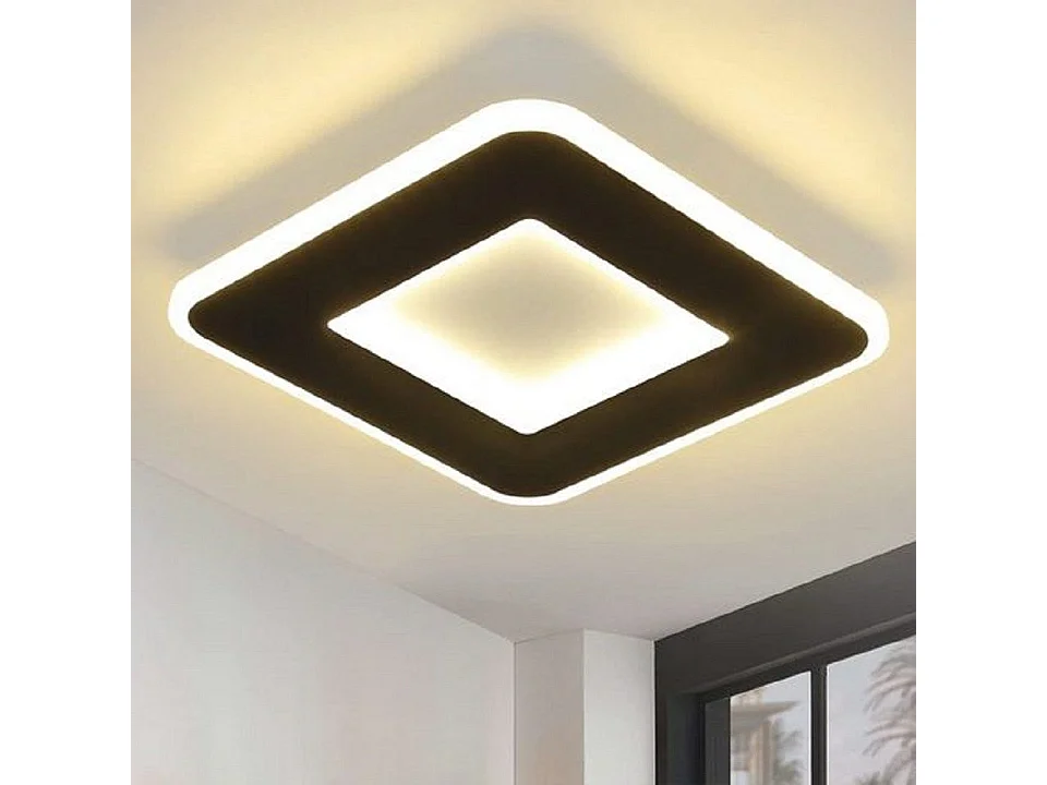 NETTLIFE Plafonnier LED 23W noir 24cm lampe de cuisine blanc chaud design moderne lampe de chambre carré couloir pour salon