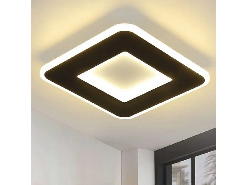 NETTLIFE Plafonnier LED 23W noir 24cm lampe de cuisine blanc chaud design moderne lampe de chambre carré couloir pour salon