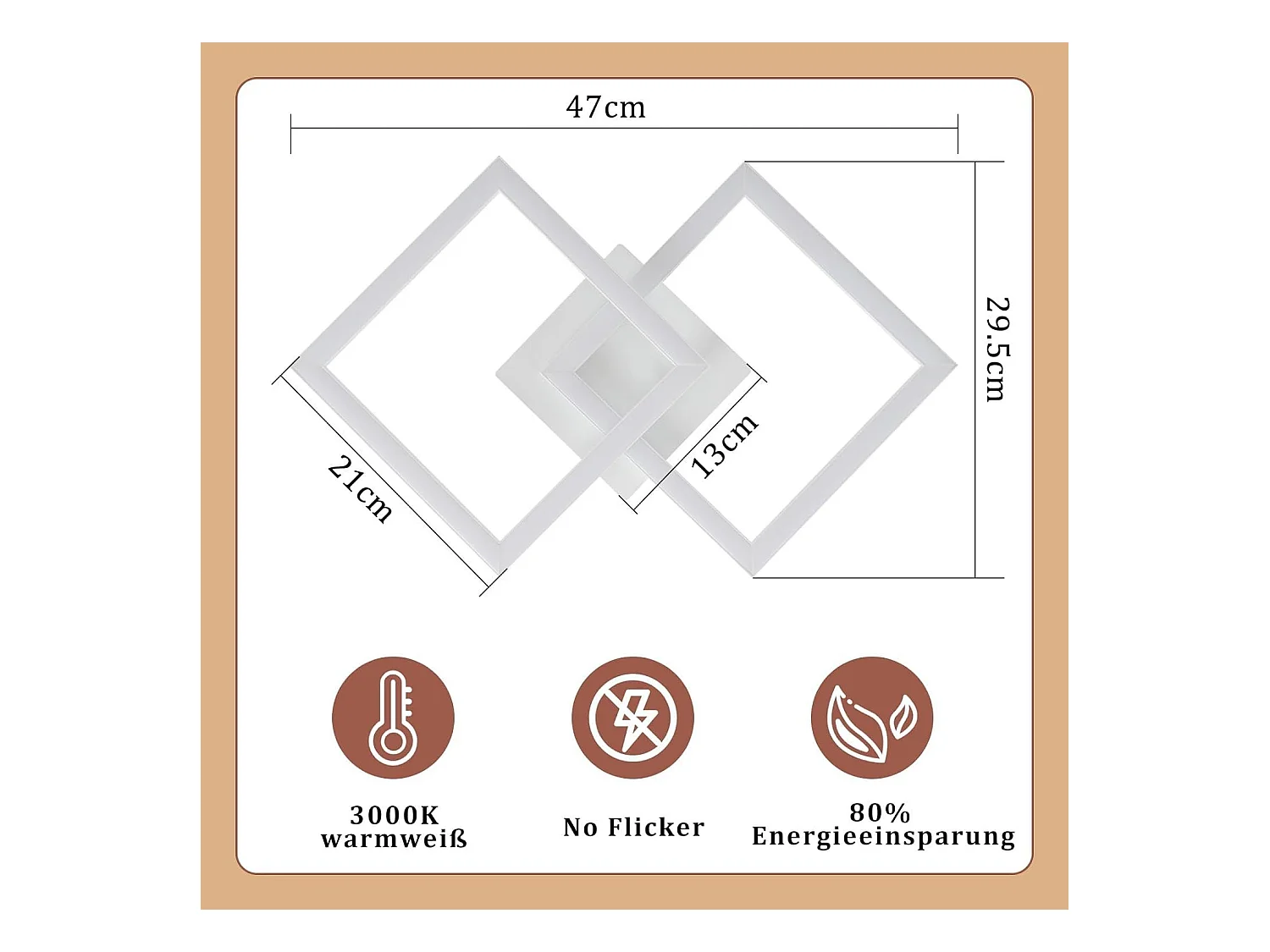 Moderne Küchen LED Deckenleuchte 24W Design Lampe Warmweiß Lampe Flurlampe Eckig Weiß