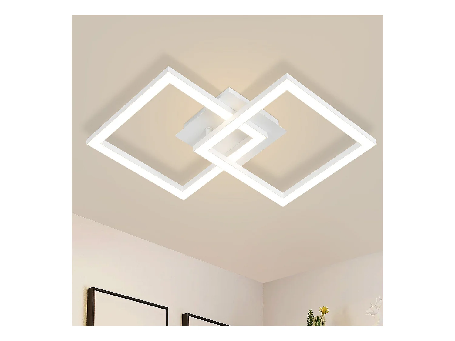NETTLIFE Plafonnier LED Cuisine Lampe de Cuisine Moderne 24 W Lampe Design Lampe Blanc Chaud Lampe Couloir Carré Blanc pour Salon Chambre