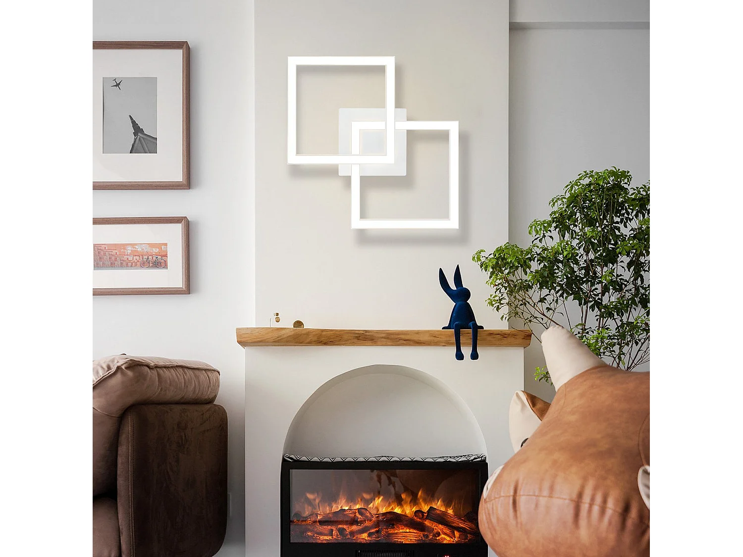 NETTLIFE Plafondlamp LED Wit modern vierkant 3000K Warm wit Licht 2 Lichts geometrische Design Plafondverlichting 24W voor Woonkamer | Slaapkamer | Keuken | Gang