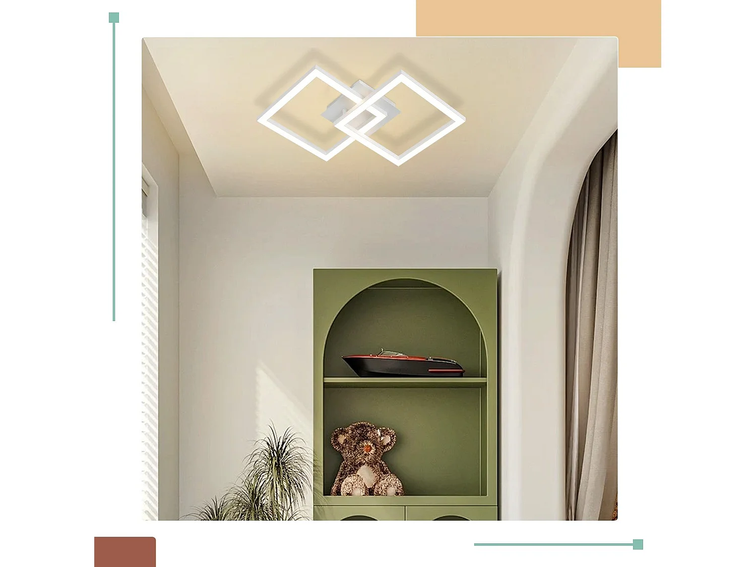 NETTLIFE Plafondlamp LED Wit modern vierkant 3000K Warm wit Licht 2 Lichts geometrische Design Plafondverlichting 24W voor Woonkamer | Slaapkamer | Keuken | Gang