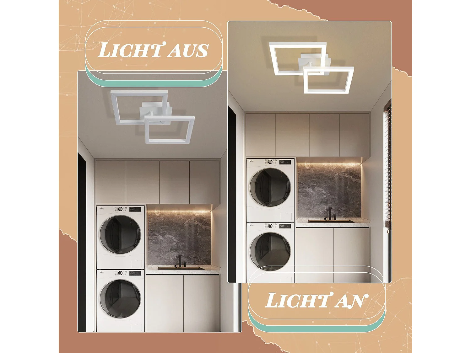 NETTLIFE Plafondlamp LED Wit modern vierkant 3000K Warm wit Licht 2 Lichts geometrische Design Plafondverlichting 24W voor Woonkamer | Slaapkamer | Keuken | Gang