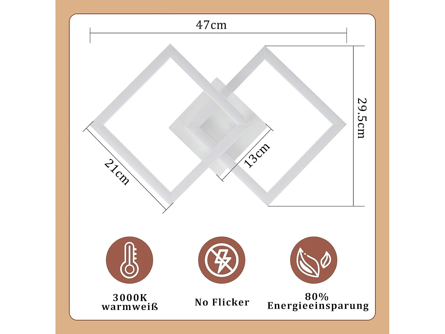 Moderne Küchen LED Deckenleuchte 24W Design Lampe Warmweiß Lampe Flurlampe Eckig Weiß