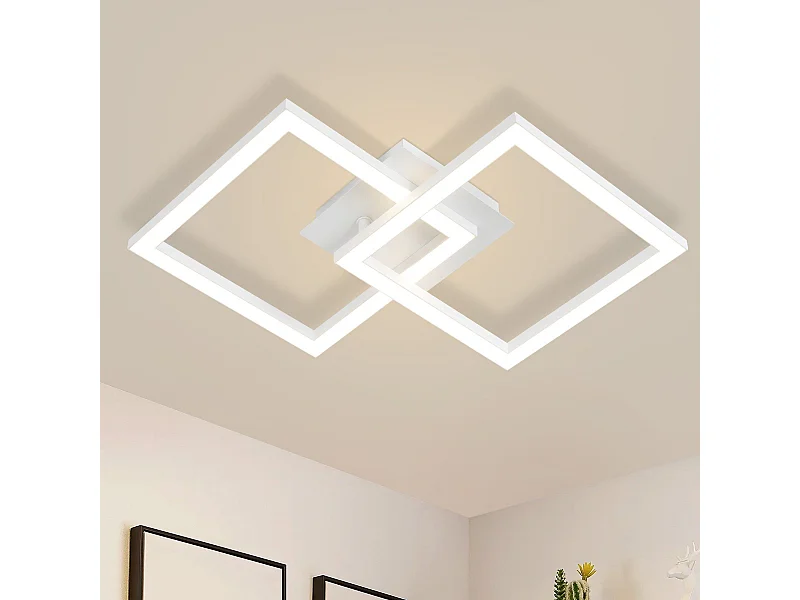 NETTLIFE Plafondlamp LED Wit modern vierkant 3000K Warm wit Licht 2 Lichts geometrische Design Plafondverlichting 24W voor Woonkamer | Slaapkamer | Keuken | Gang