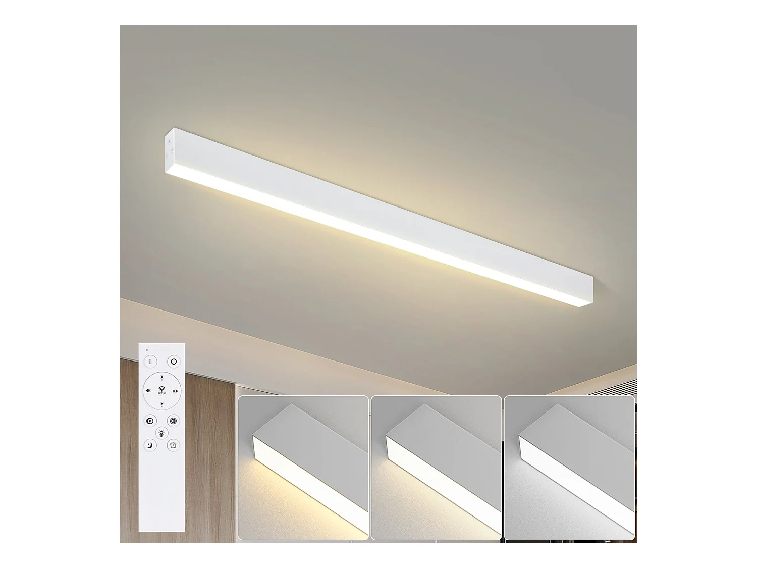 NETTLIFE Plafonnier LED Moderne 80CM Lampe de Bureau Longue Plafond 25W Dimmable avec Télécommande pour Salon Chambre à Coucher