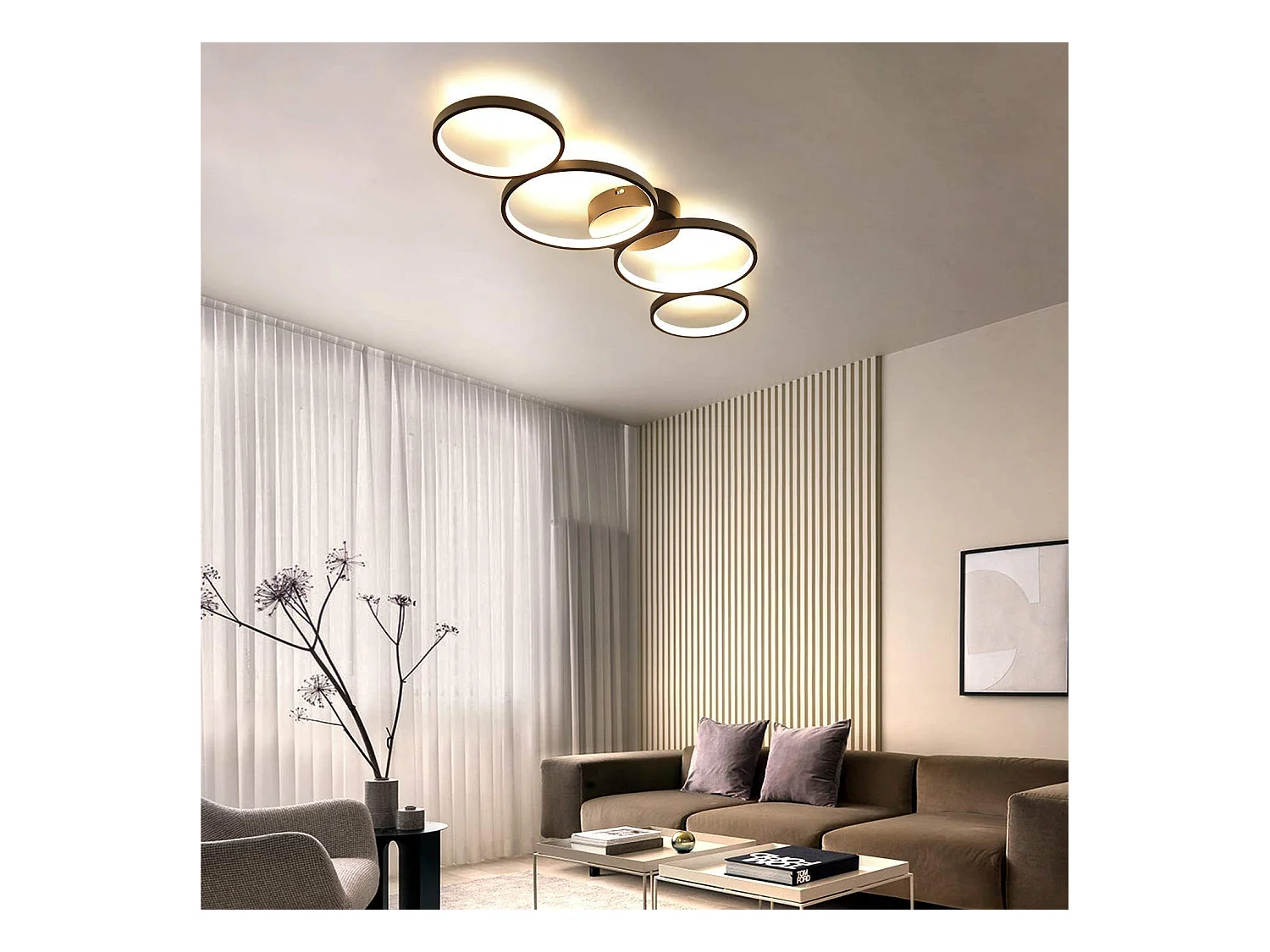 NETTLIFE Plafonnier LED 37W 3000k Blanc Chaud  Anneau Rond Moderne  Noir 89cm Lampe de Bureau Design pour Chambre Salon Couloir Bureau Cuisine