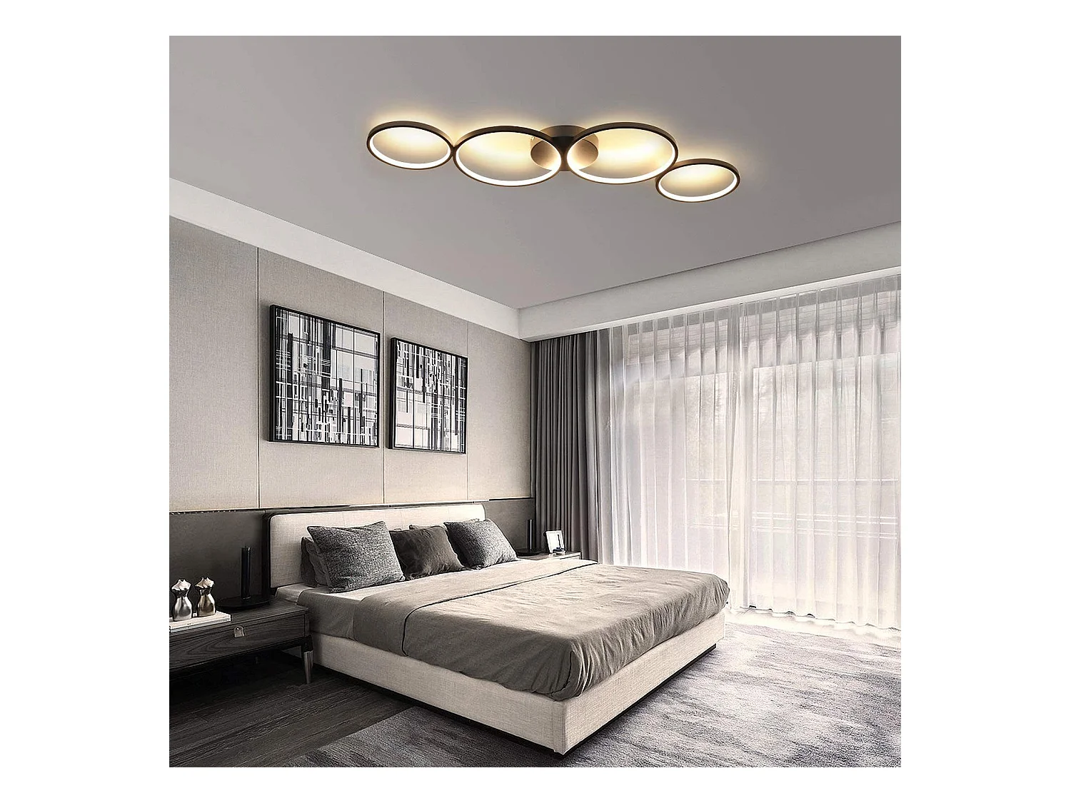 NETTLIFE Plafonnier LED 37W 3000k Blanc Chaud  Anneau Rond Moderne  Noir 89cm Lampe de Bureau Design pour Chambre Salon Couloir Bureau Cuisine