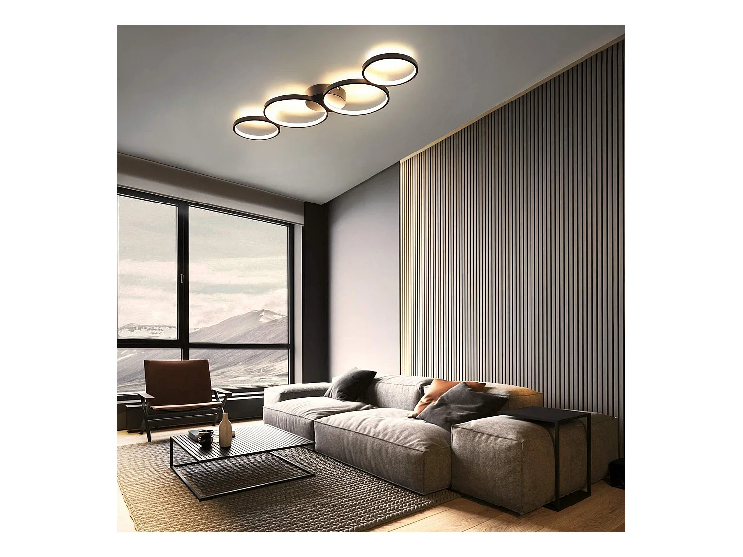 NETTLIFE Plafonnier LED 37W 3000k Blanc Chaud  Anneau Rond Moderne  Noir 89cm Lampe de Bureau Design pour Chambre Salon Couloir Bureau Cuisine
