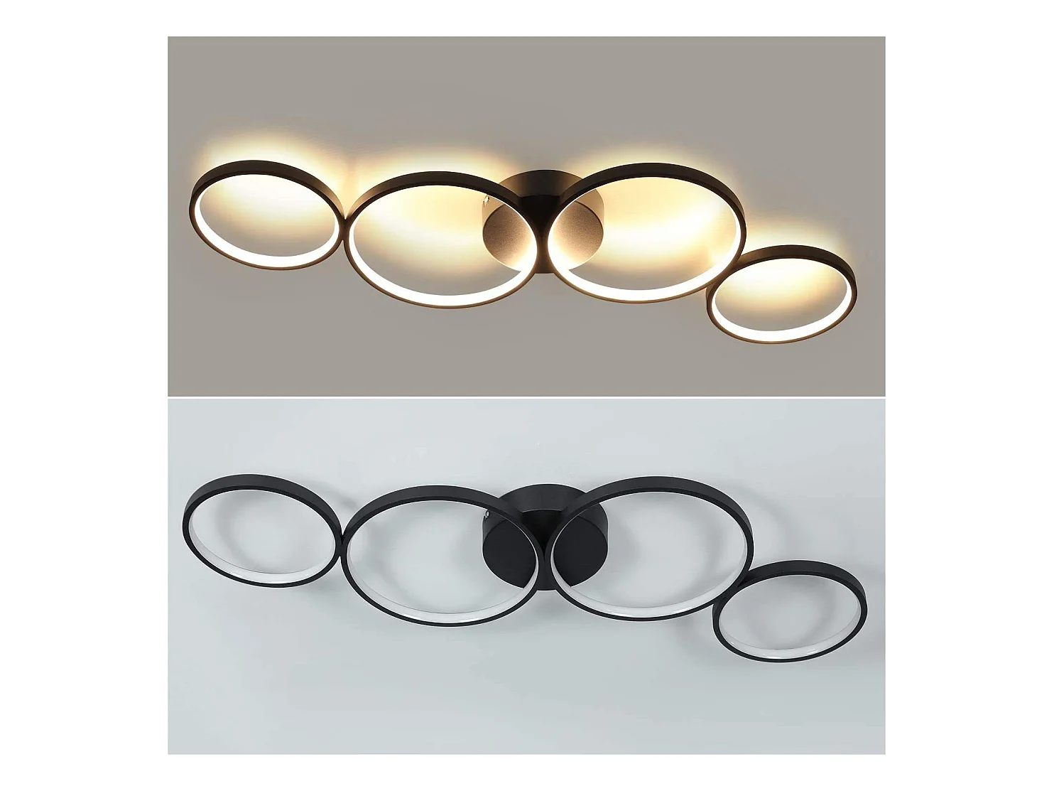 NETTLIFE Plafonnier LED 37W 3000k Blanc Chaud  Anneau Rond Moderne  Noir 89cm Lampe de Bureau Design pour Chambre Salon Couloir Bureau Cuisine