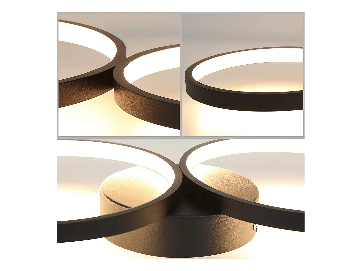 NETTLIFE Plafonnier LED 37W 3000k Blanc Chaud  Anneau Rond Moderne  Noir 89cm Lampe de Bureau Design pour Chambre Salon Couloir Bureau Cuisine