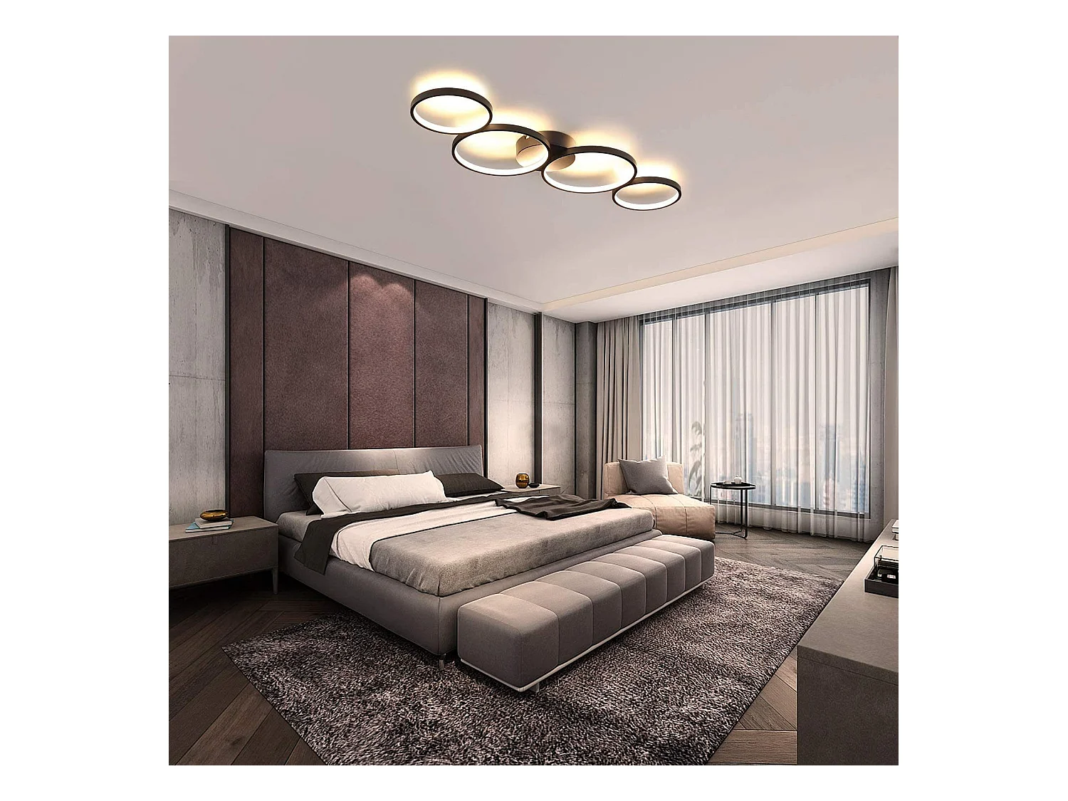 NETTLIFE Plafonnier LED 37W 3000k Blanc Chaud  Anneau Rond Moderne  Noir 89cm Lampe de Bureau Design pour Chambre Salon Couloir Bureau Cuisine