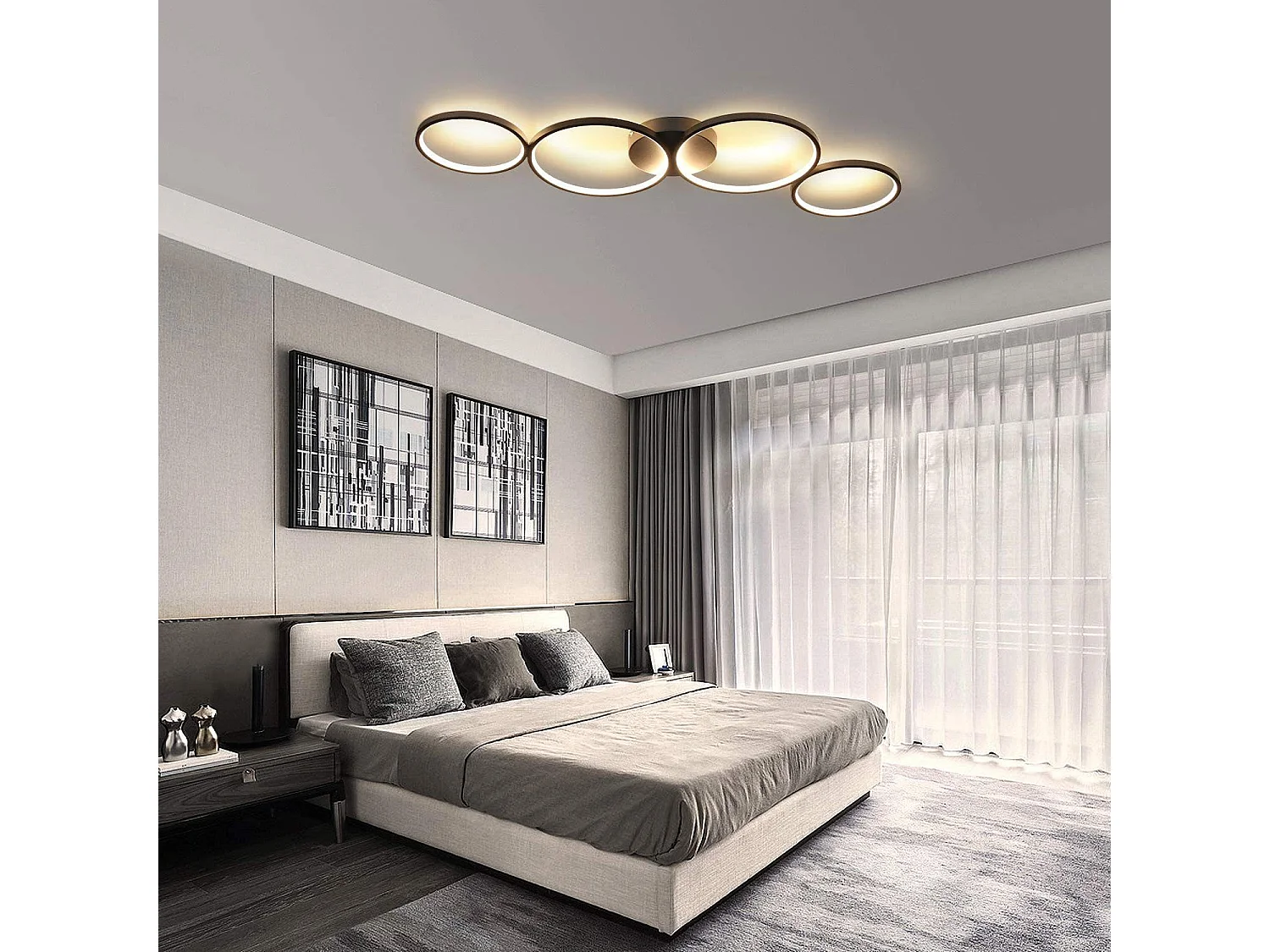 NETTLIFE Plafonnier LED 37W 3000k Blanc Chaud  Anneau Rond Moderne  Noir 89cm Lampe de Bureau Design pour Chambre Salon Couloir Bureau Cuisine