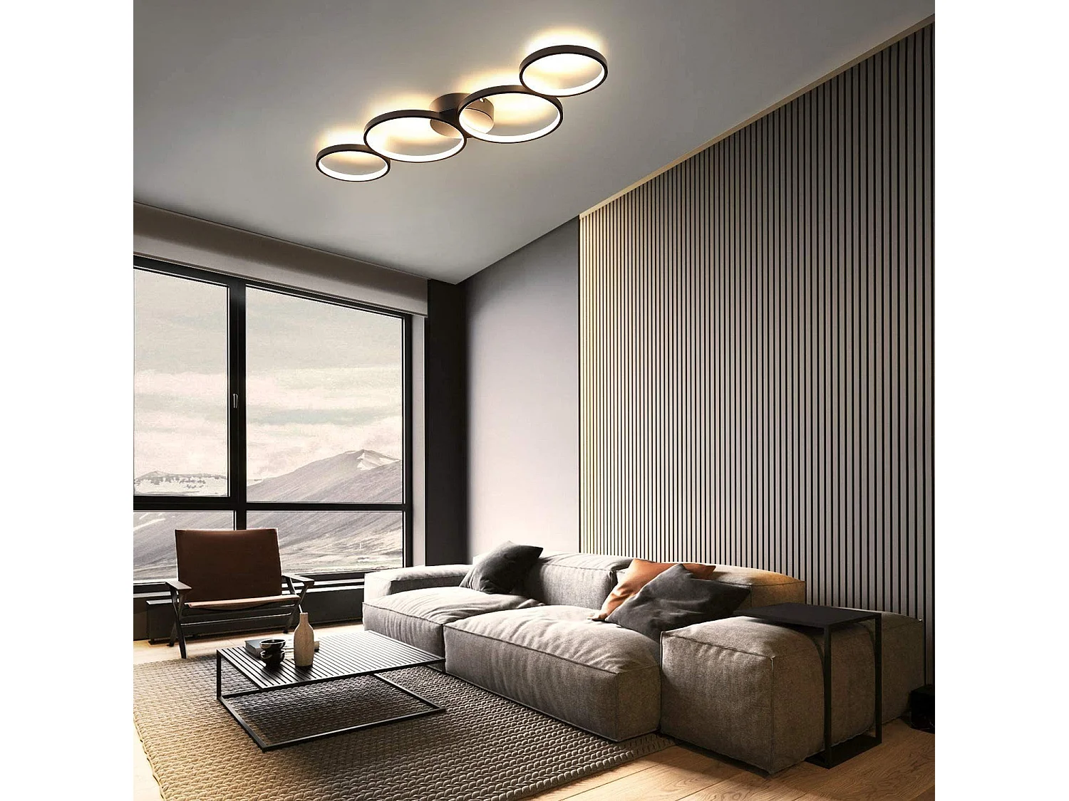 NETTLIFE Plafonnier LED 37W 3000k Blanc Chaud  Anneau Rond Moderne  Noir 89cm Lampe de Bureau Design pour Chambre Salon Couloir Bureau Cuisine