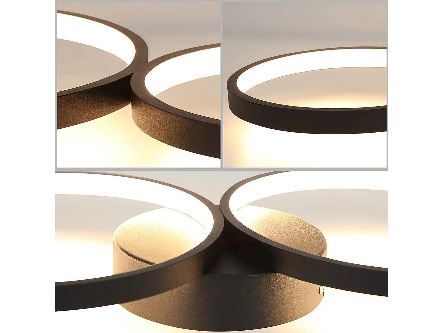 NETTLIFE Plafonnier LED 37W 3000k Blanc Chaud  Anneau Rond Moderne  Noir 89cm Lampe de Bureau Design pour Chambre Salon Couloir Bureau Cuisine