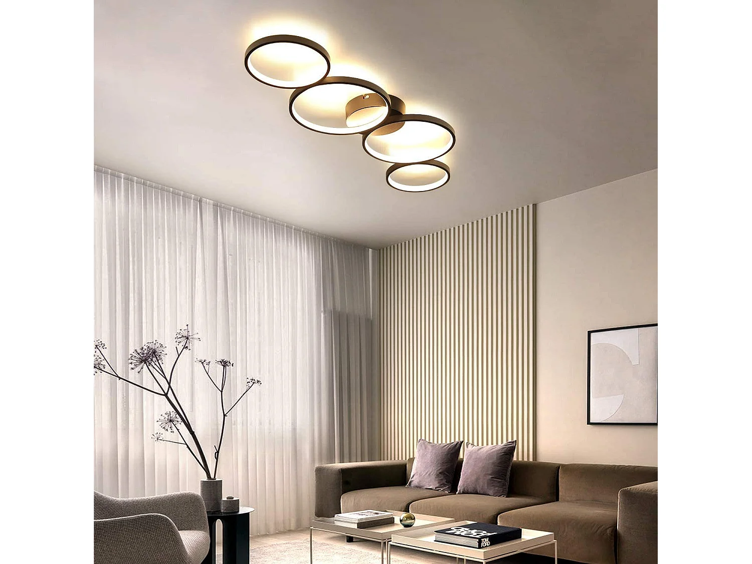 NETTLIFE Plafondlamp LED 88cm Zwart 3000K Warm wit Licht 37W Plafondverlichting modern Ring Design 4-Lichts voor Slaapkamer | Woonkamer | Kantoor | Keuken