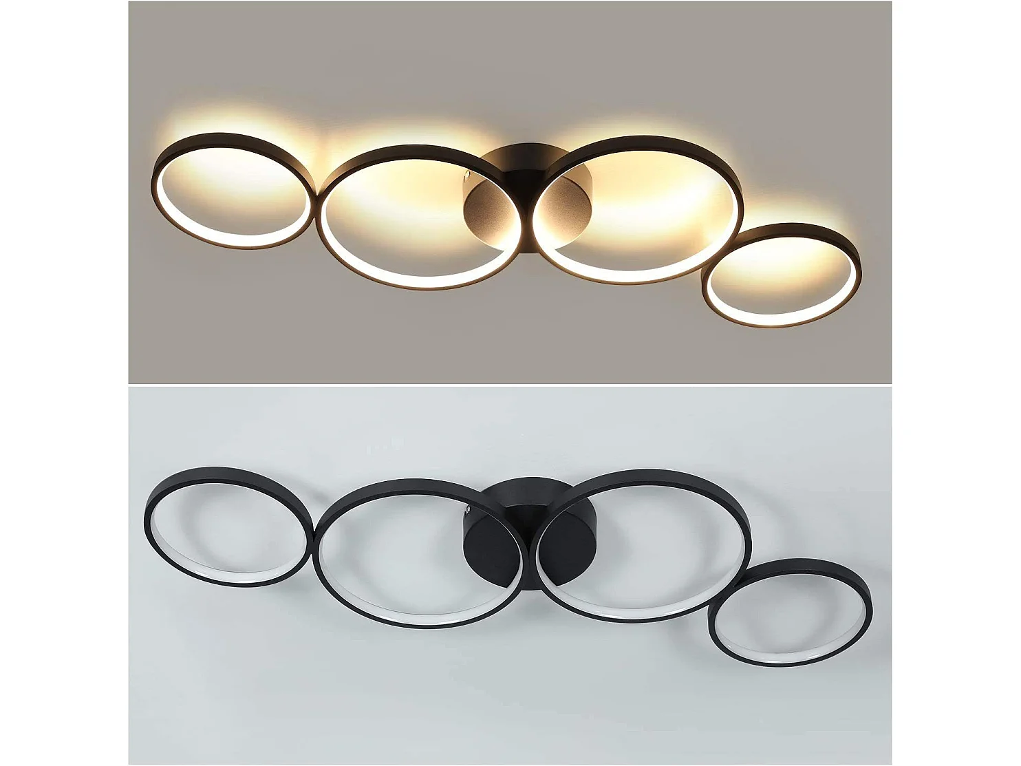 NETTLIFE Plafondlamp LED 88cm Zwart 3000K Warm wit Licht 37W Plafondverlichting modern Ring Design 4-Lichts voor Slaapkamer | Woonkamer | Kantoor | Keuken