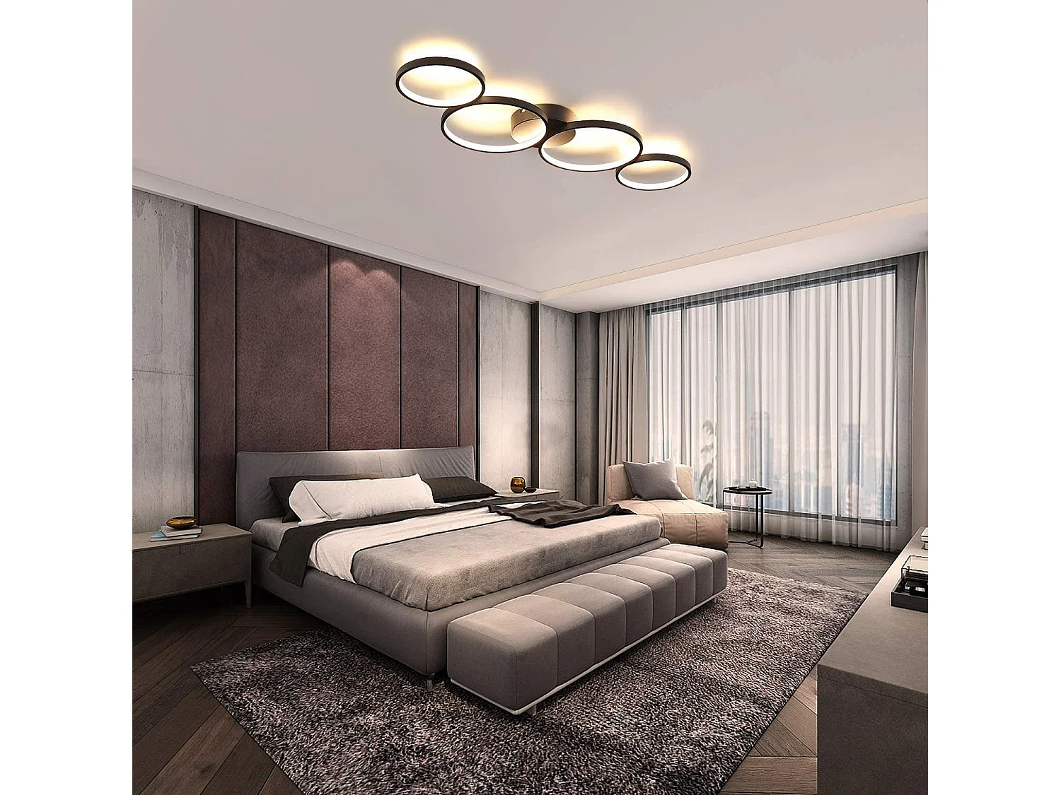 NETTLIFE Plafondlamp LED 88cm Zwart 3000K Warm wit Licht 37W Plafondverlichting modern Ring Design 4-Lichts voor Slaapkamer | Woonkamer | Kantoor | Keuken