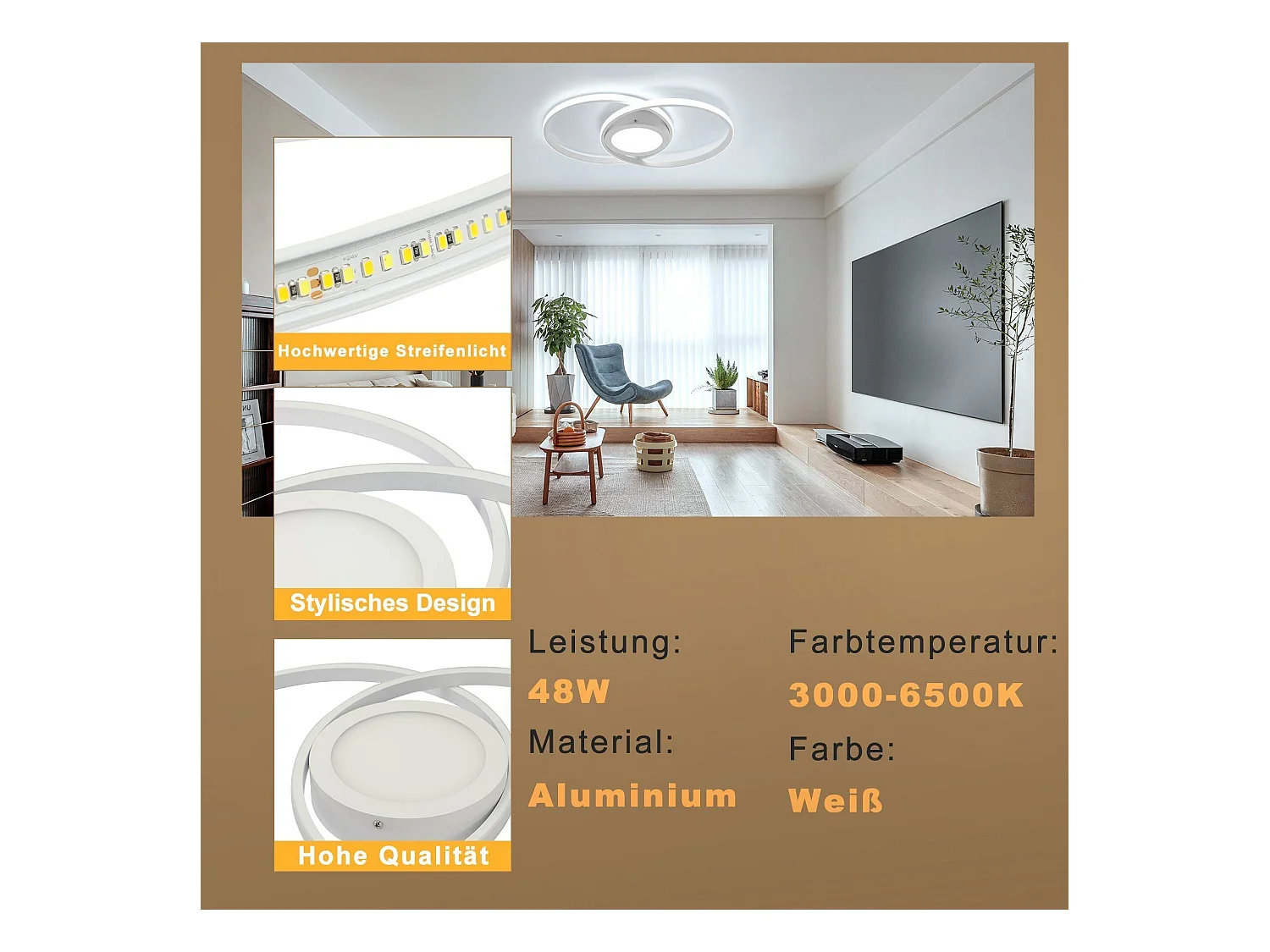 Dimmbare LED Deckenleuchte mit Fernbedienung 48w Wohnzimmer Weiß Design Schlafzimmer Moderne Lampe