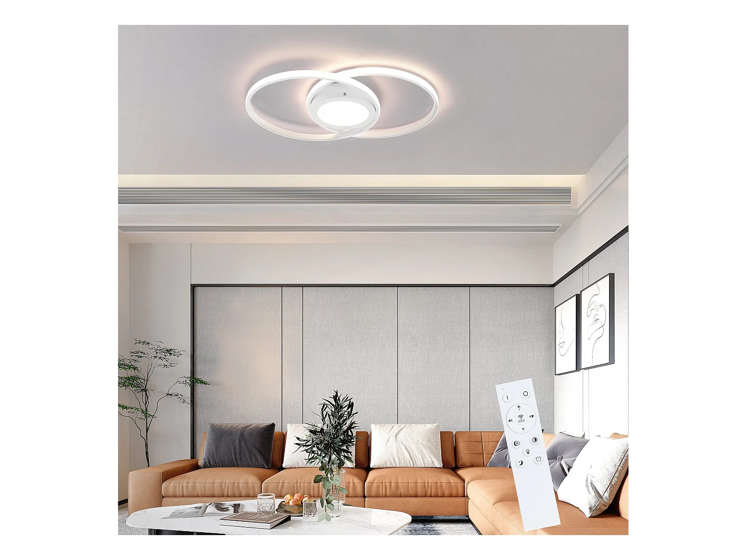 Dimmbare LED Deckenleuchte mit Fernbedienung 48w Wohnzimmer Weiß Design Schlafzimmer Moderne Lampe