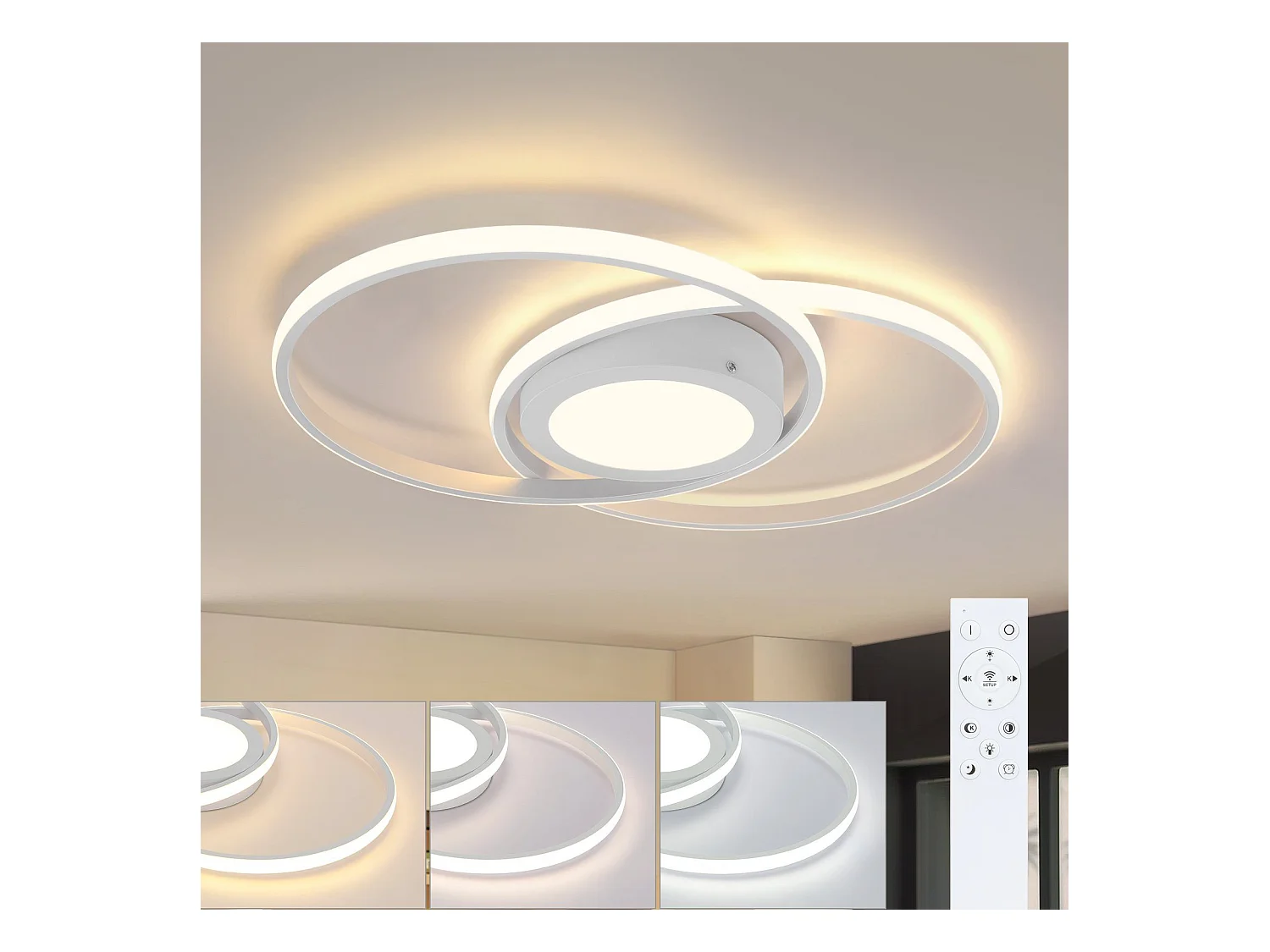 NETTLIFE Plafonnier LED Dimmable avec Télécommande 48W de Salon Blanc Design Chambre Lampe de Moderne pour Cuisine Bureau