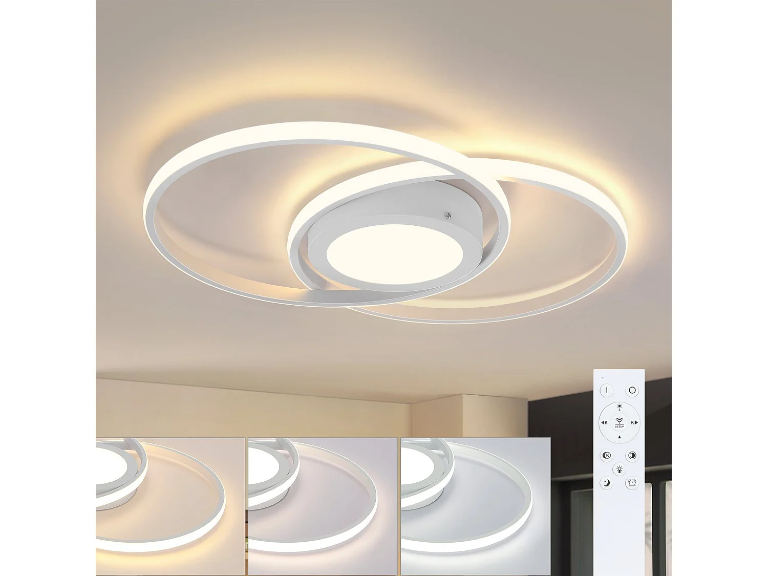 Dimmbare LED Deckenleuchte mit Fernbedienung 48w Wohnzimmer Weiß Design Schlafzimmer Moderne Lampe