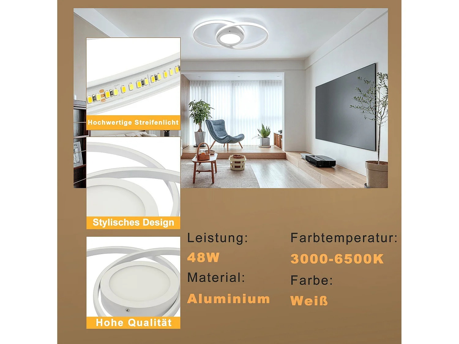 Dimmbare LED Deckenleuchte mit Fernbedienung 48w Wohnzimmer Weiß Design Schlafzimmer Moderne Lampe