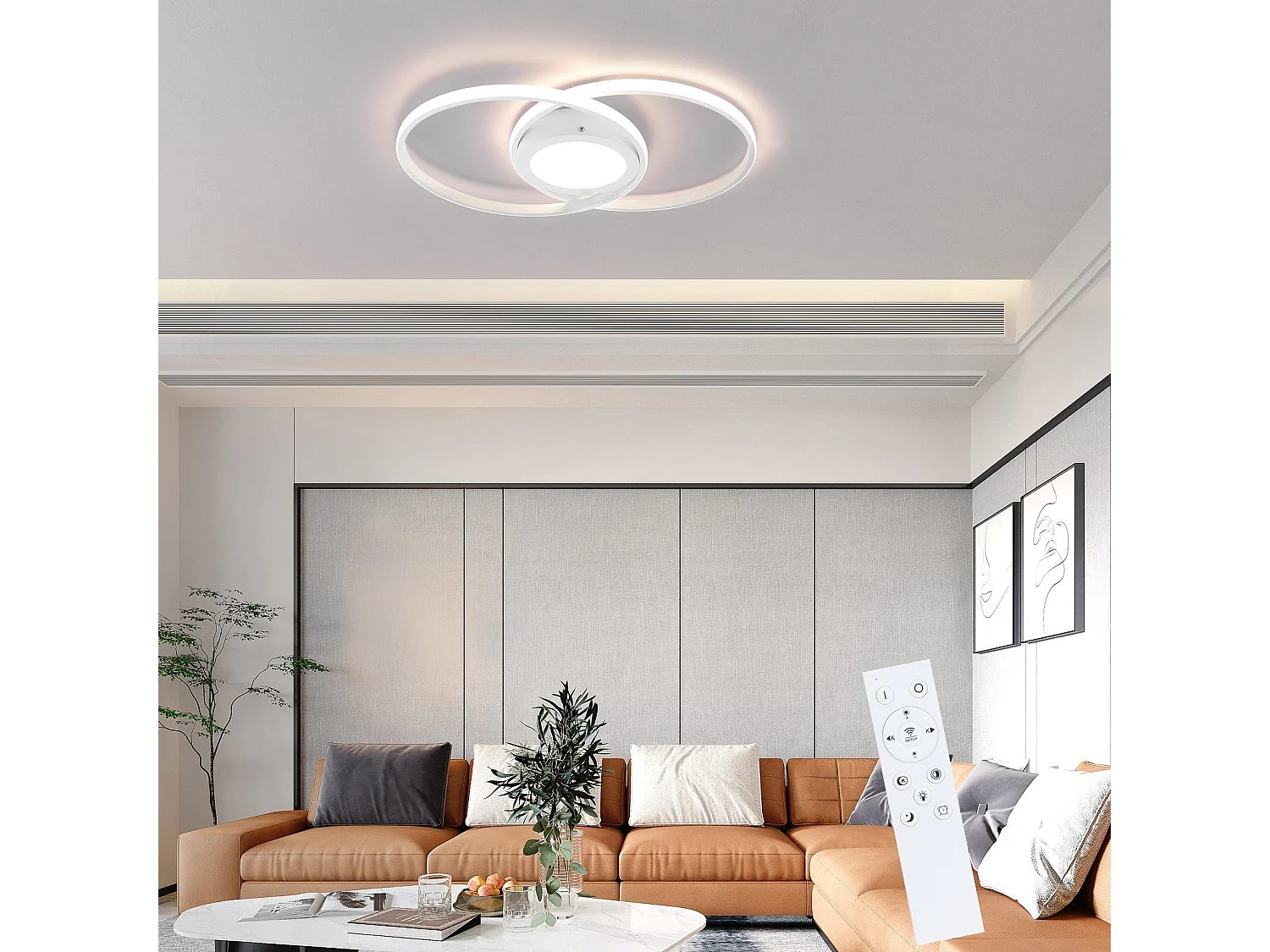 Dimmbare LED Deckenleuchte mit Fernbedienung 48w Wohnzimmer Weiß Design Schlafzimmer Moderne Lampe
