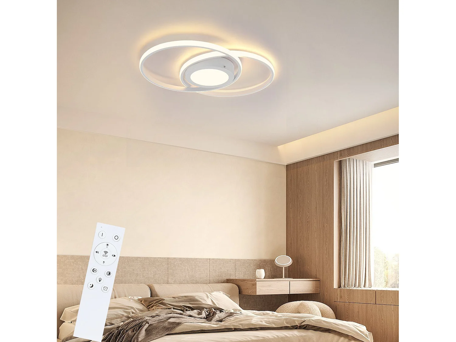 Dimmbare LED Deckenleuchte mit Fernbedienung 48w Wohnzimmer Weiß Design Schlafzimmer Moderne Lampe