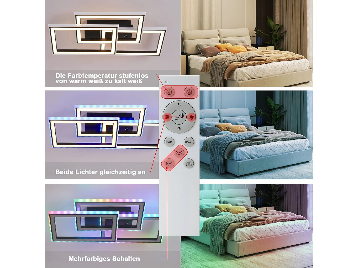 NETTLIFE Plafonnier LED Salon 45W Lampe de Salon Noir Moderne Dimmable avec Télécommande Changement de Couleur Géométrique pour Cuisine