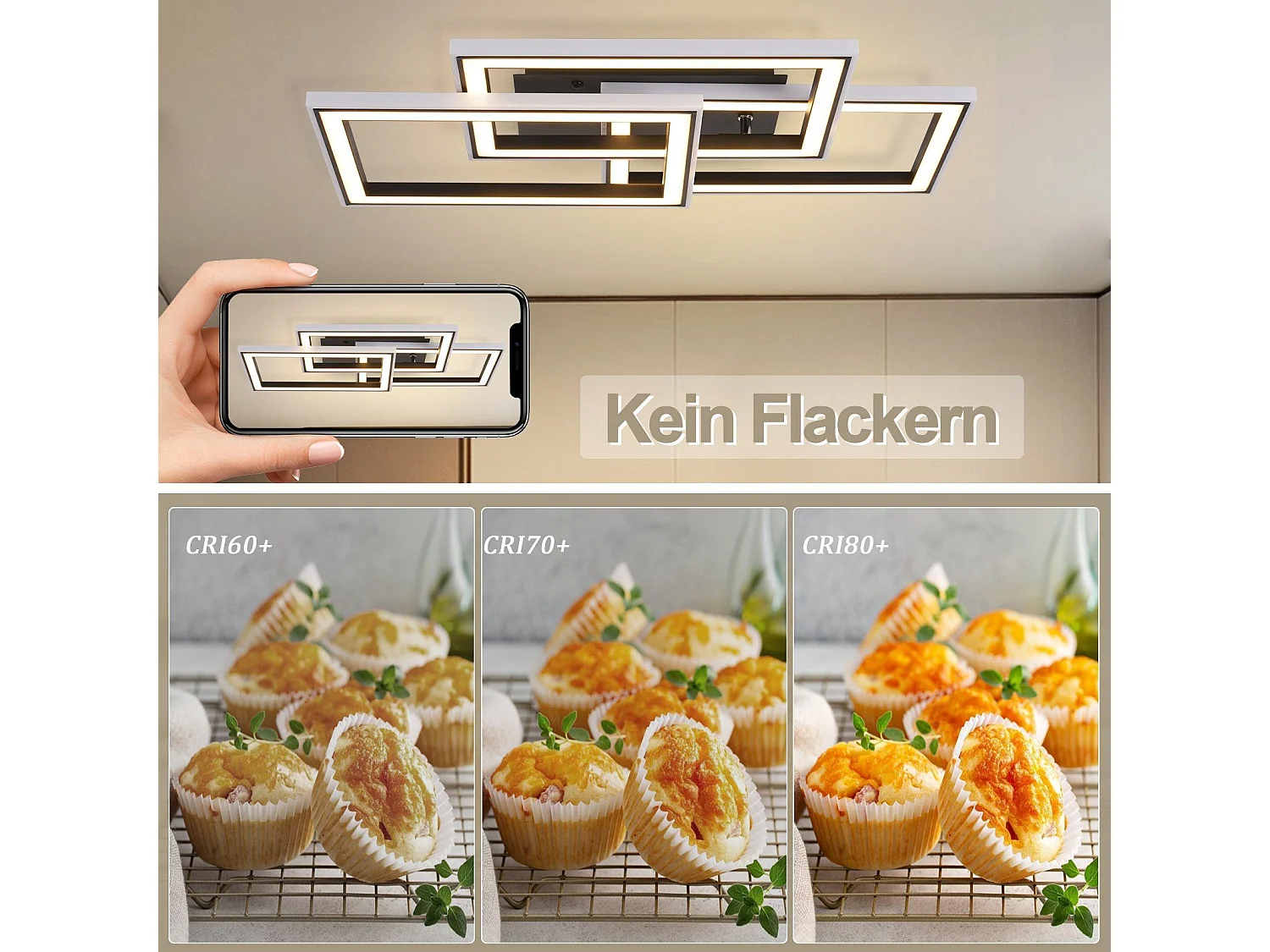 NETTLIFE Plafonnier LED Salon 45W Lampe de Salon Noir Moderne Dimmable avec Télécommande Changement de Couleur Géométrique pour Cuisine