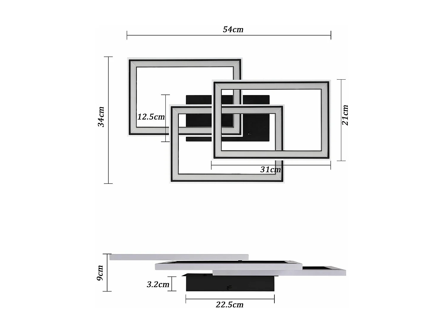 NETTLIFE Plafonnier LED Salon 45W Lampe de Salon Noir Moderne Dimmable avec Télécommande Changement de Couleur Géométrique pour Cuisine