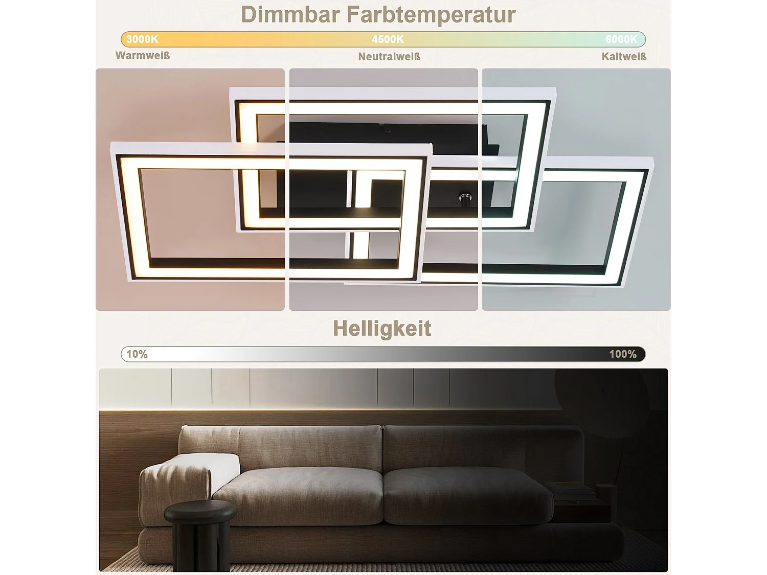 NETTLIFE lampa sufitowa LED do salonu 45W nowoczesna czarna lampa do salonu z możliwością ściemniania za pomocą pilota zmieniająca kolor geometryczna do kuchni