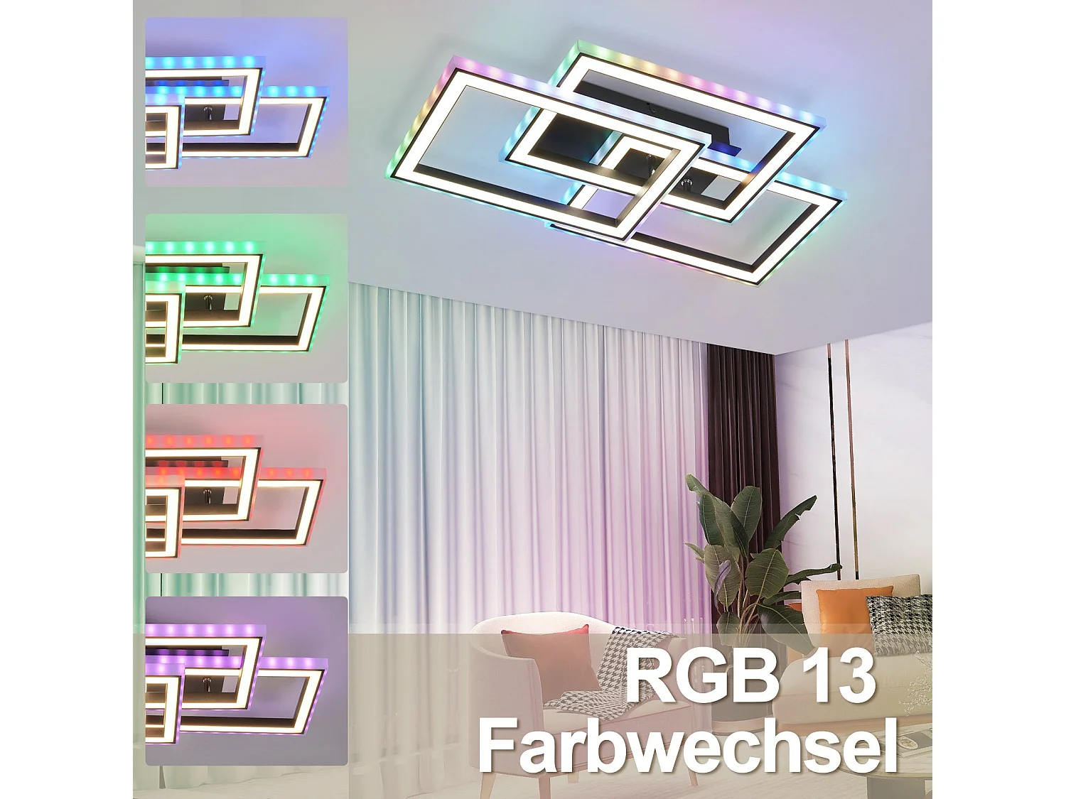 NETTLIFE lampa sufitowa LED do salonu 45W nowoczesna czarna lampa do salonu z możliwością ściemniania za pomocą pilota zmieniająca kolor geometryczna do kuchni