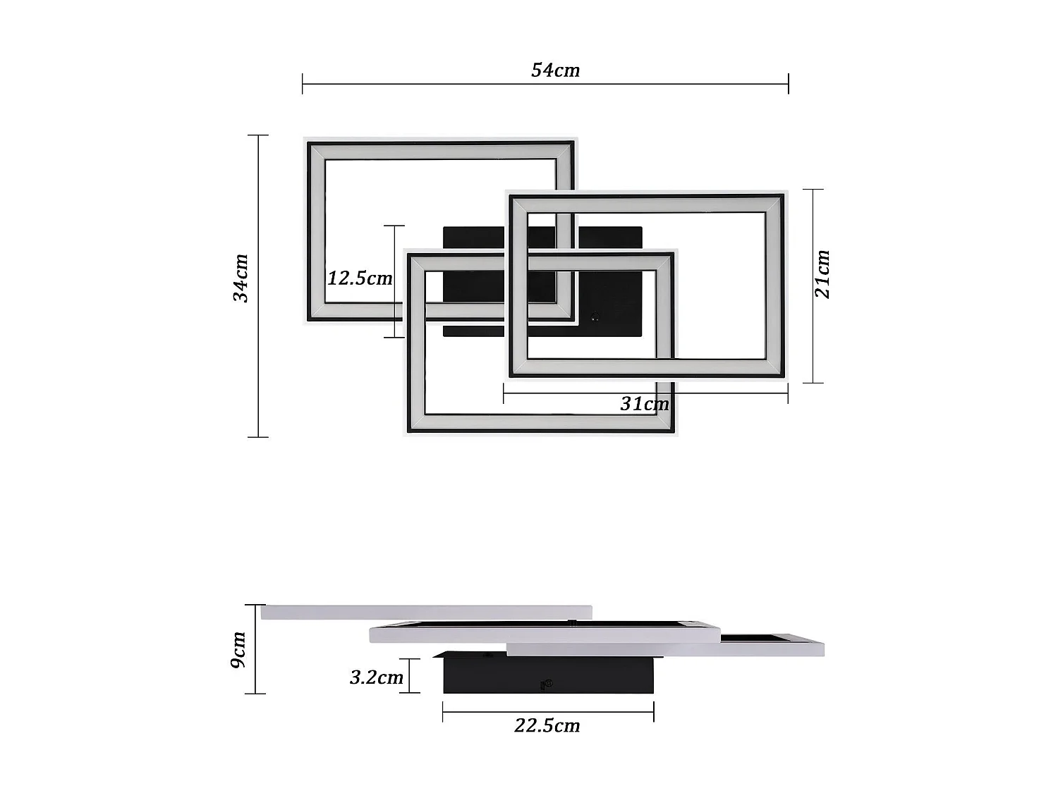 NETTLIFE lampa sufitowa LED do salonu 45W nowoczesna czarna lampa do salonu z możliwością ściemniania za pomocą pilota zmieniająca kolor geometryczna do kuchni