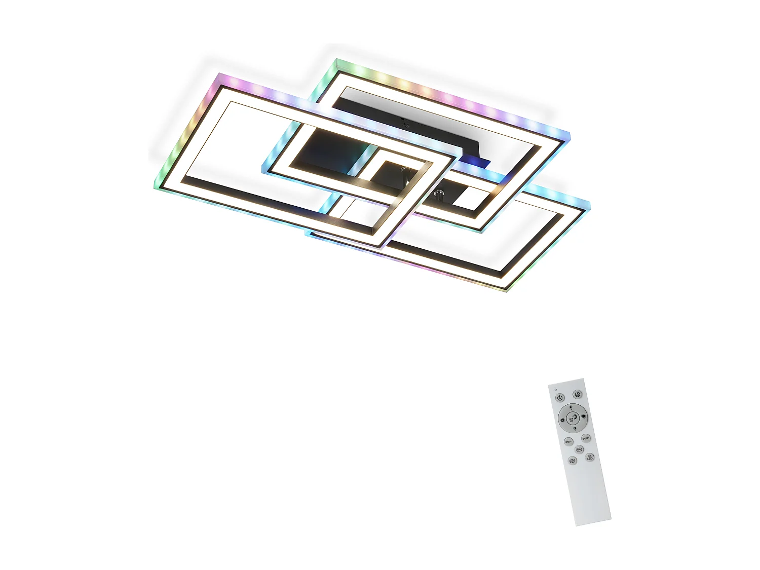 NETTLIFE Plafonnier LED Salon 45W Lampe de Salon Noir Moderne Dimmable avec Télécommande Changement de Couleur Géométrique pour Cuisine